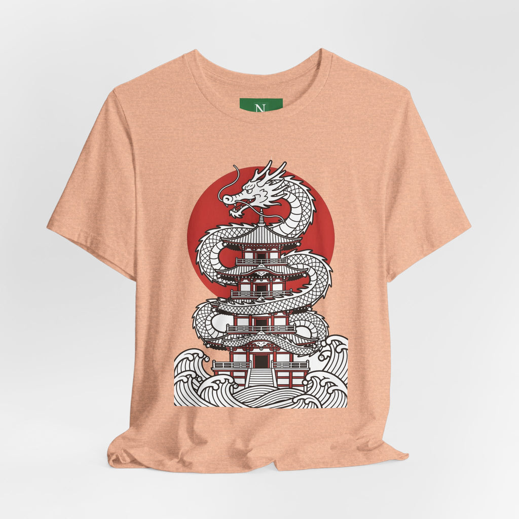 Dragon Pagoda T‑Shirt — Japanese Red Sun Temple Graphic Tee