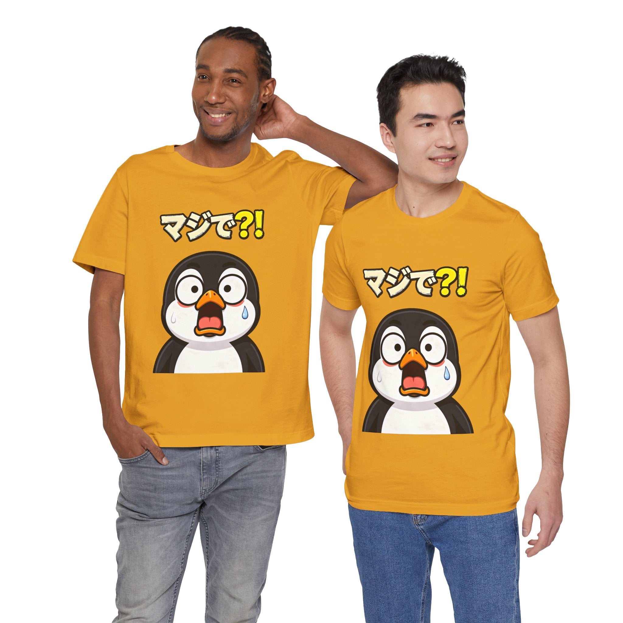 Shocked Penguin Tee — Japanese “マジで?!” Cute Anime-Style Graphic T-Shirt