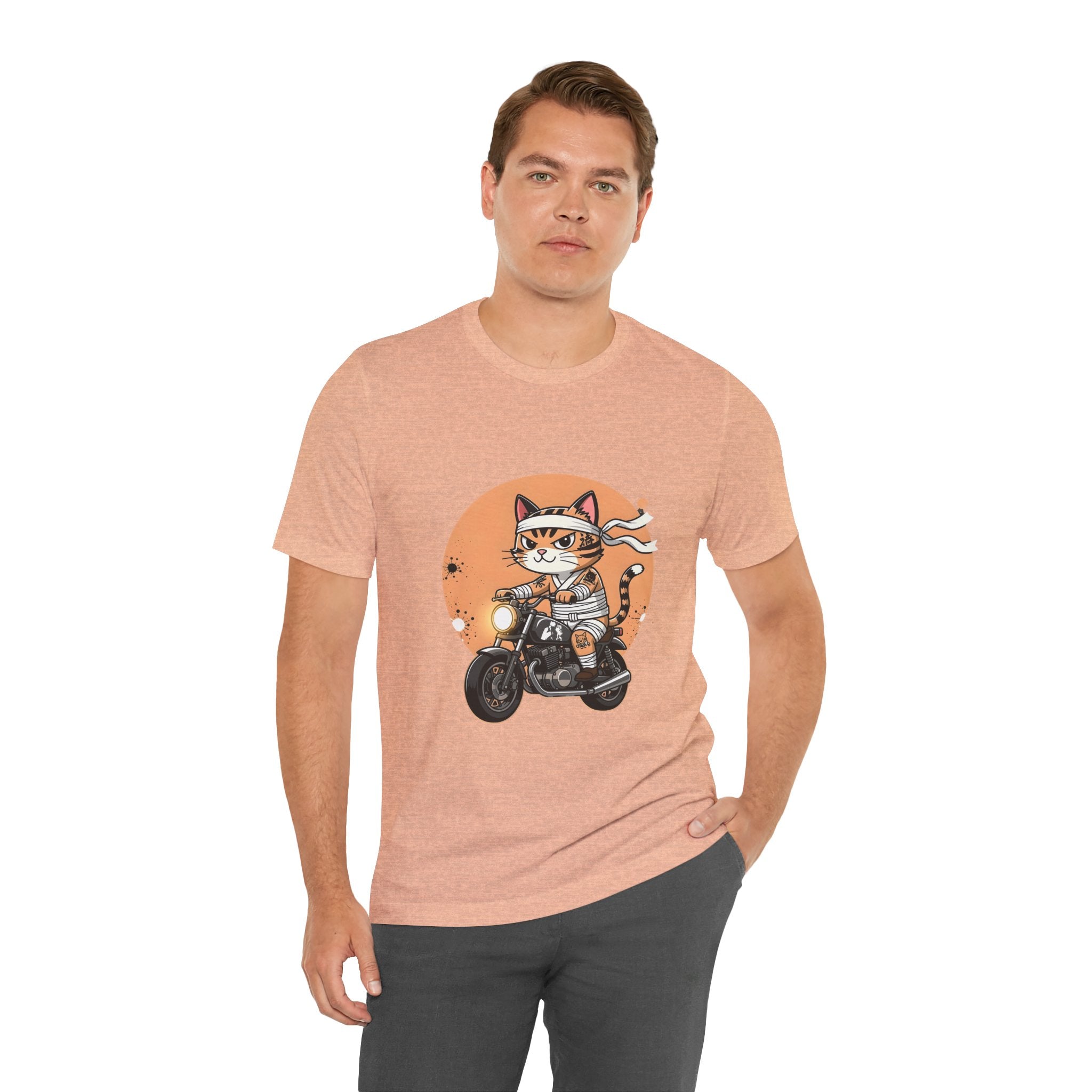 Retro Biker Cat T‑Shirt — Cute Motorcycle Cat Graphic Tee