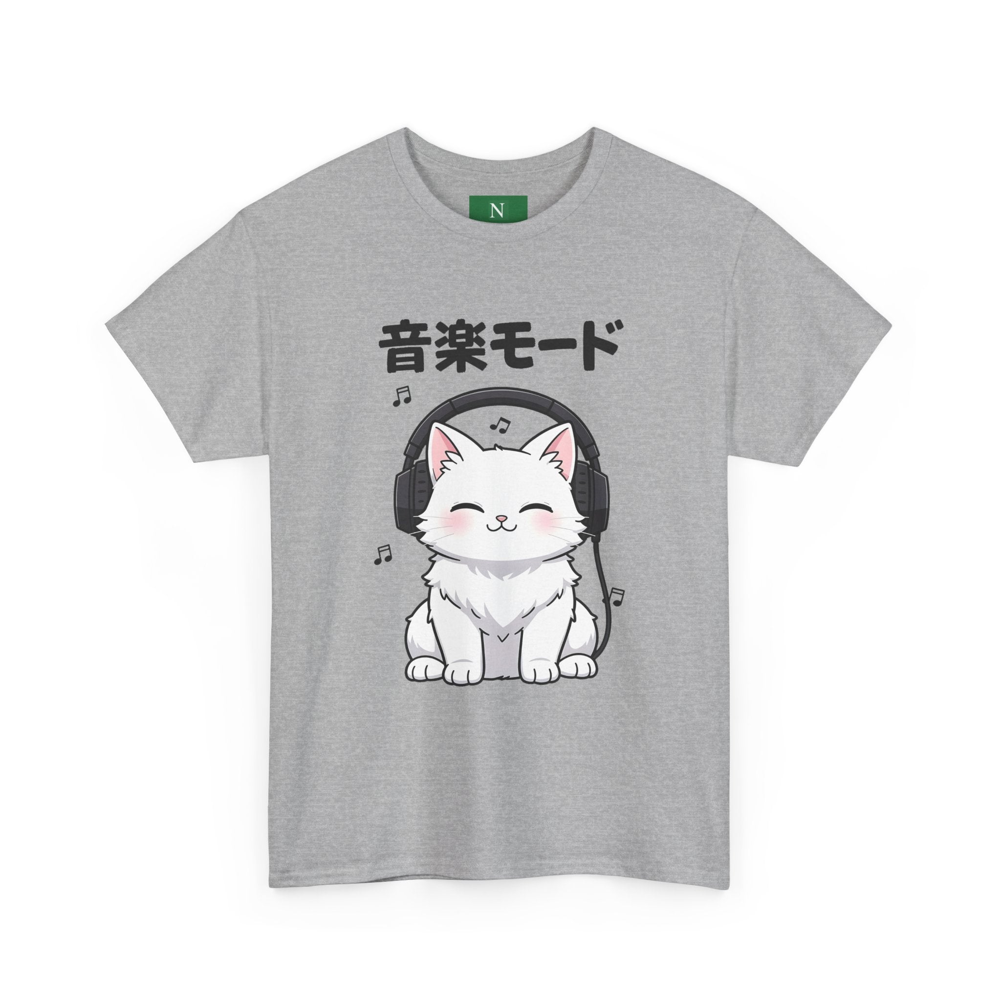 Cat with Headphones Tee — "Music Mode" Japanese Kawaii Graphic T-Shirt