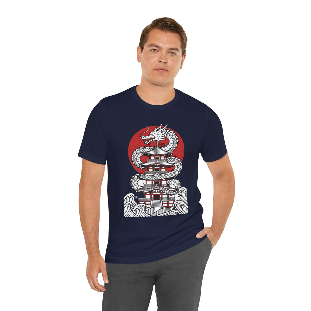 Dragon Pagoda T‑Shirt — Japanese Red Sun Temple Graphic Tee