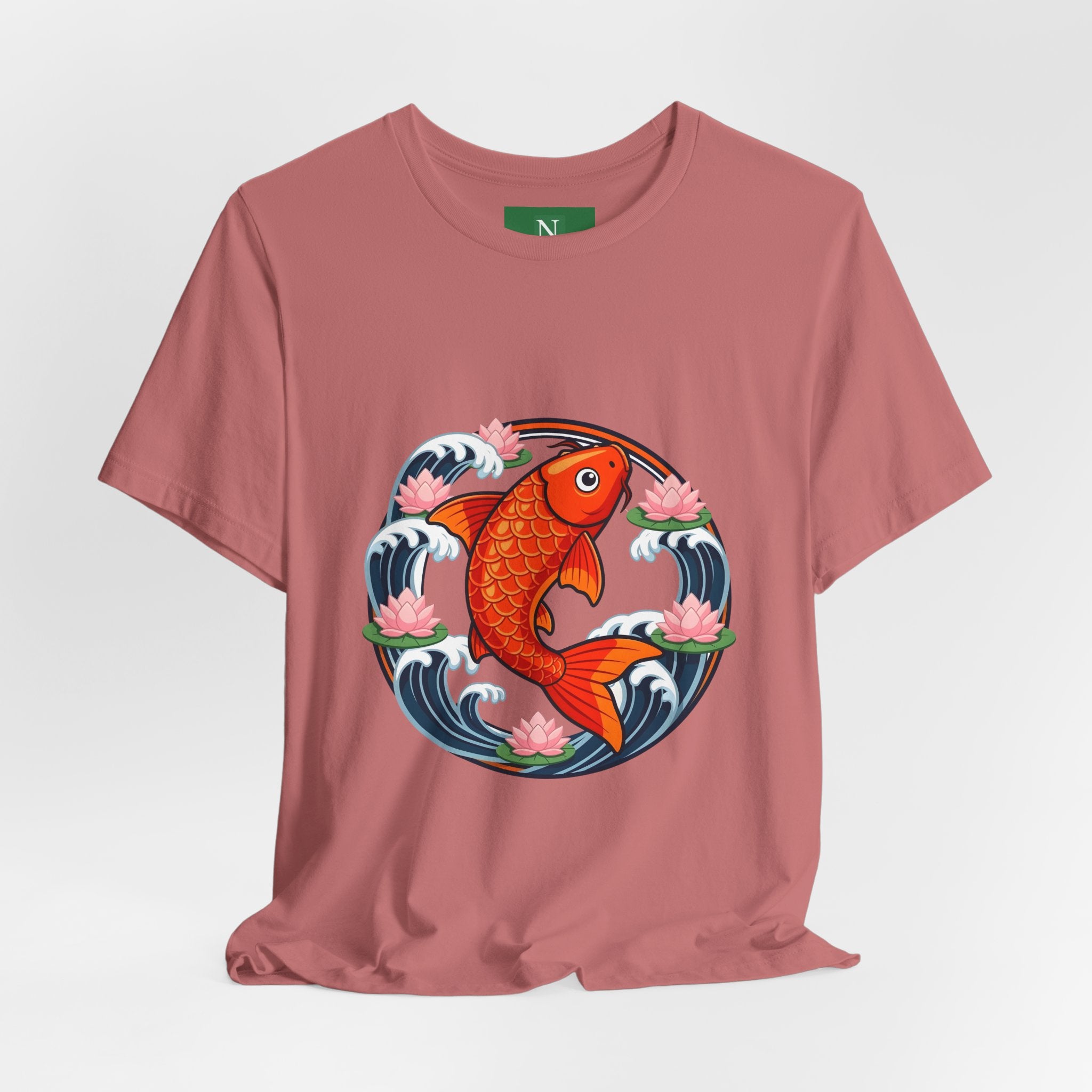 Koi Circle Graphic Tee — Japanese Koi Fish Waves & Lotus T-Shirt
