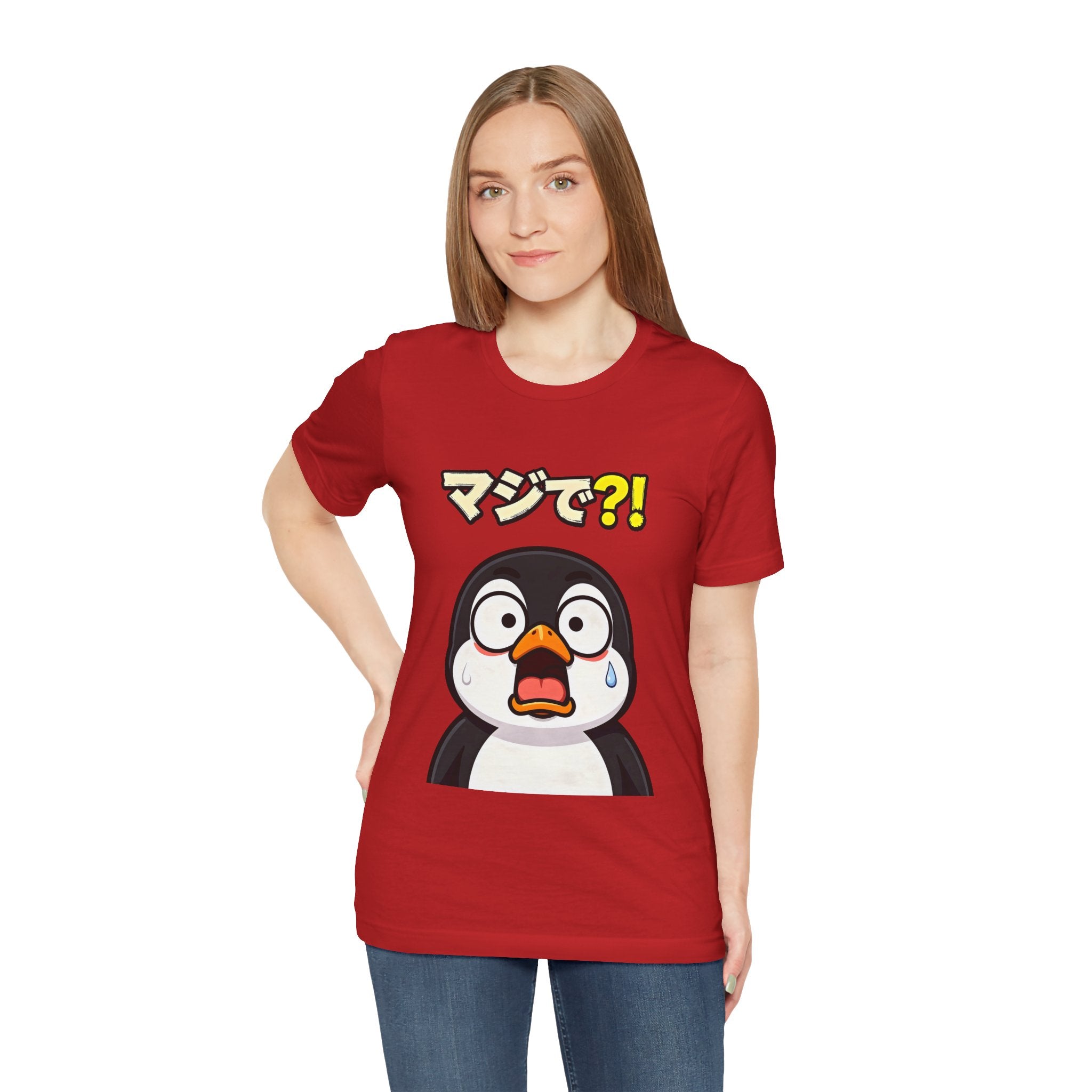Shocked Penguin Tee — Japanese “マジで?!” Cute Anime-Style Graphic T-Shirt