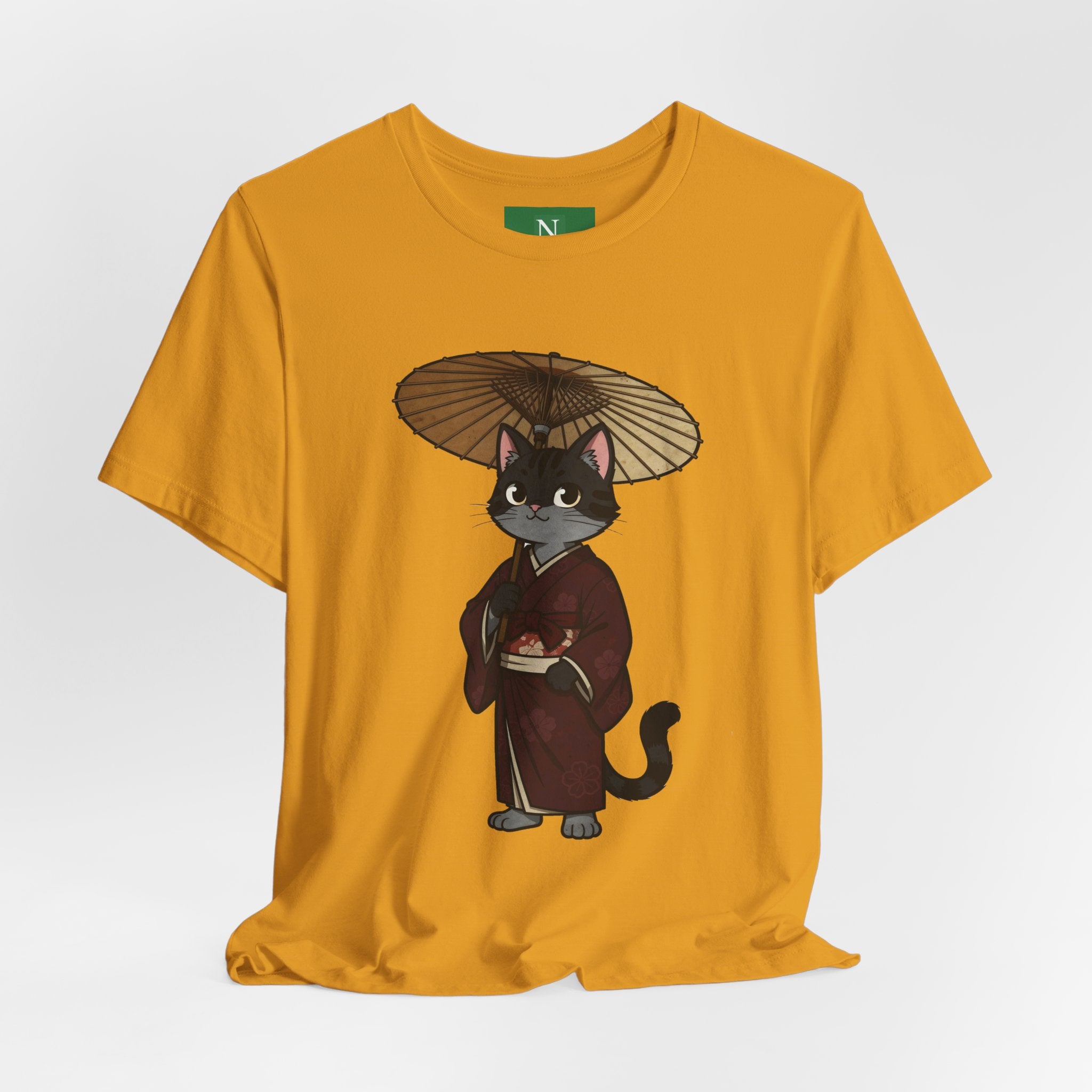 Geisha Cat Tee — Japanese Umbrella Cat Graphic T-Shirt