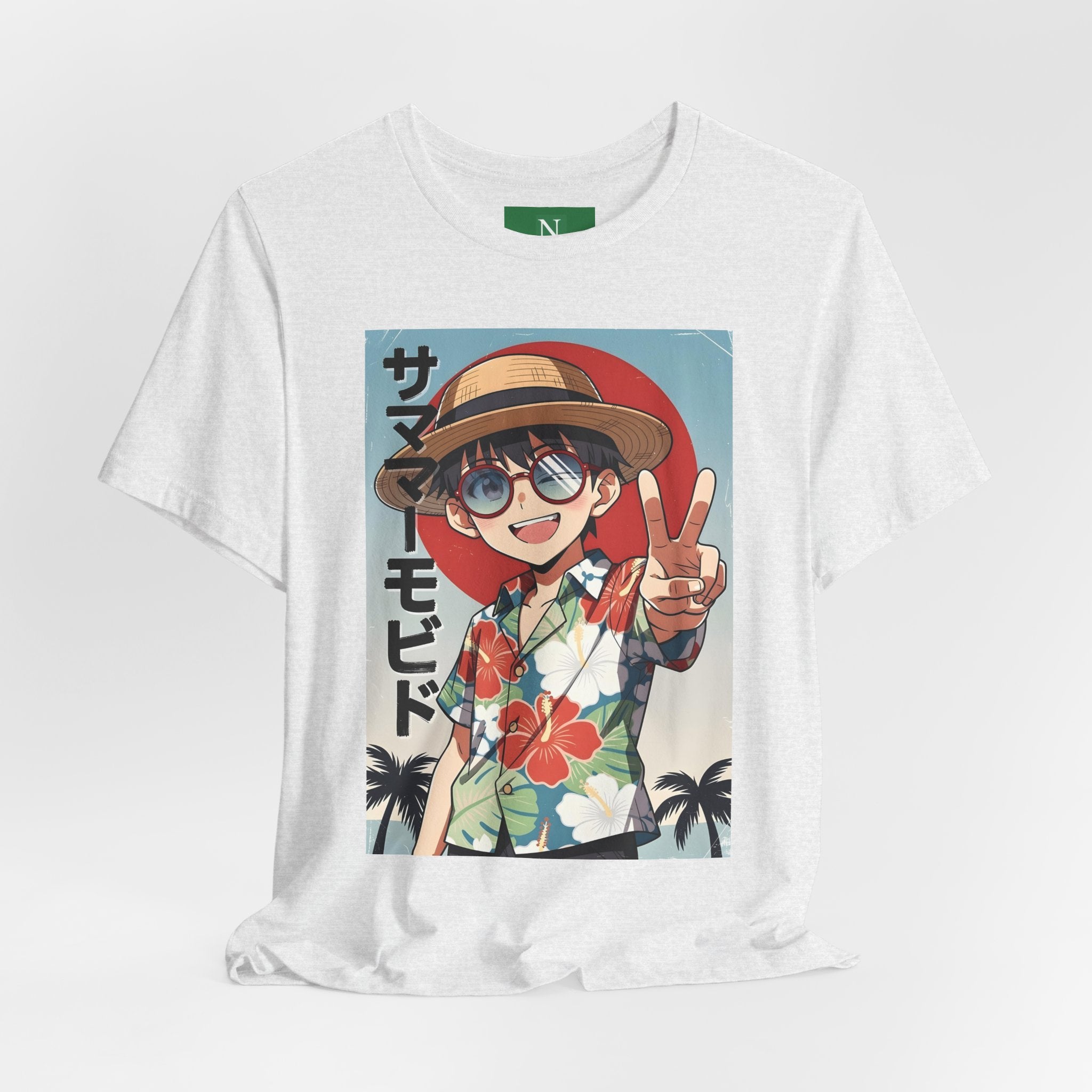 Anime Summer Kid: Tropical Hawaiian Tee with Peace Sign (サマー)