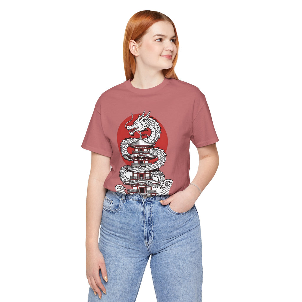 Dragon Pagoda T‑Shirt — Japanese Red Sun Temple Graphic Tee