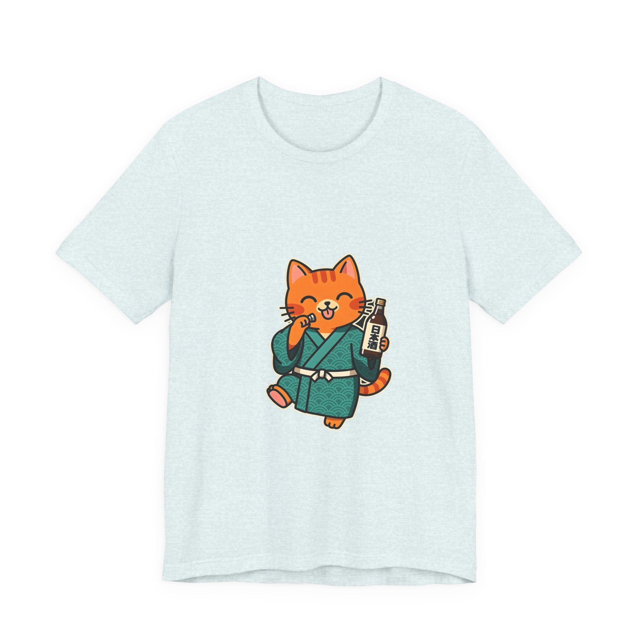 Sake Cat Tee — Cute Orange Cat in Kimono Drinking Sake T-Shirt