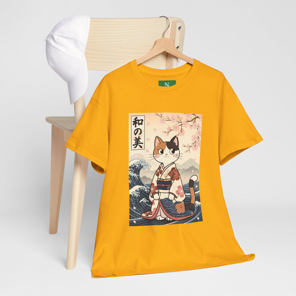 Cat Ukiyo-e T-Shirt — Vintage Japanese Kimono Cat with Cherry Blossoms