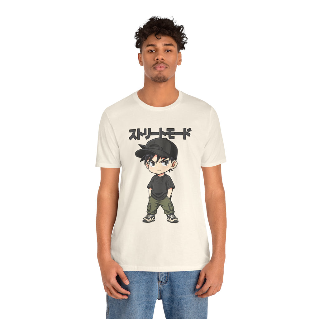 Street Mode Anime Boy T-Shirt — Japanese Text Graphic Tee