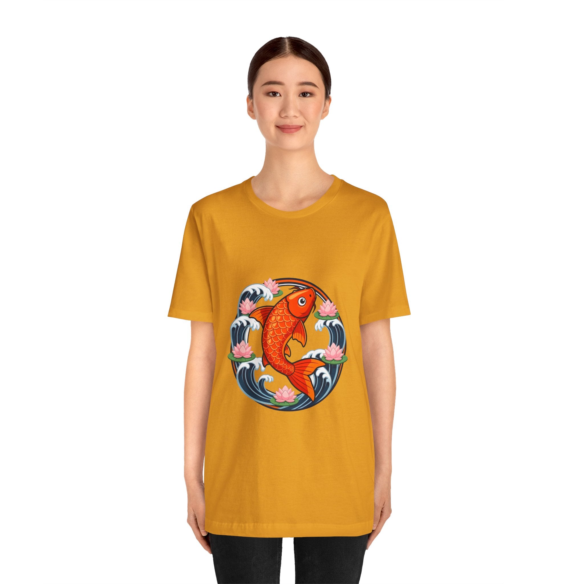 Koi Circle Graphic Tee — Japanese Koi Fish Waves & Lotus T-Shirt
