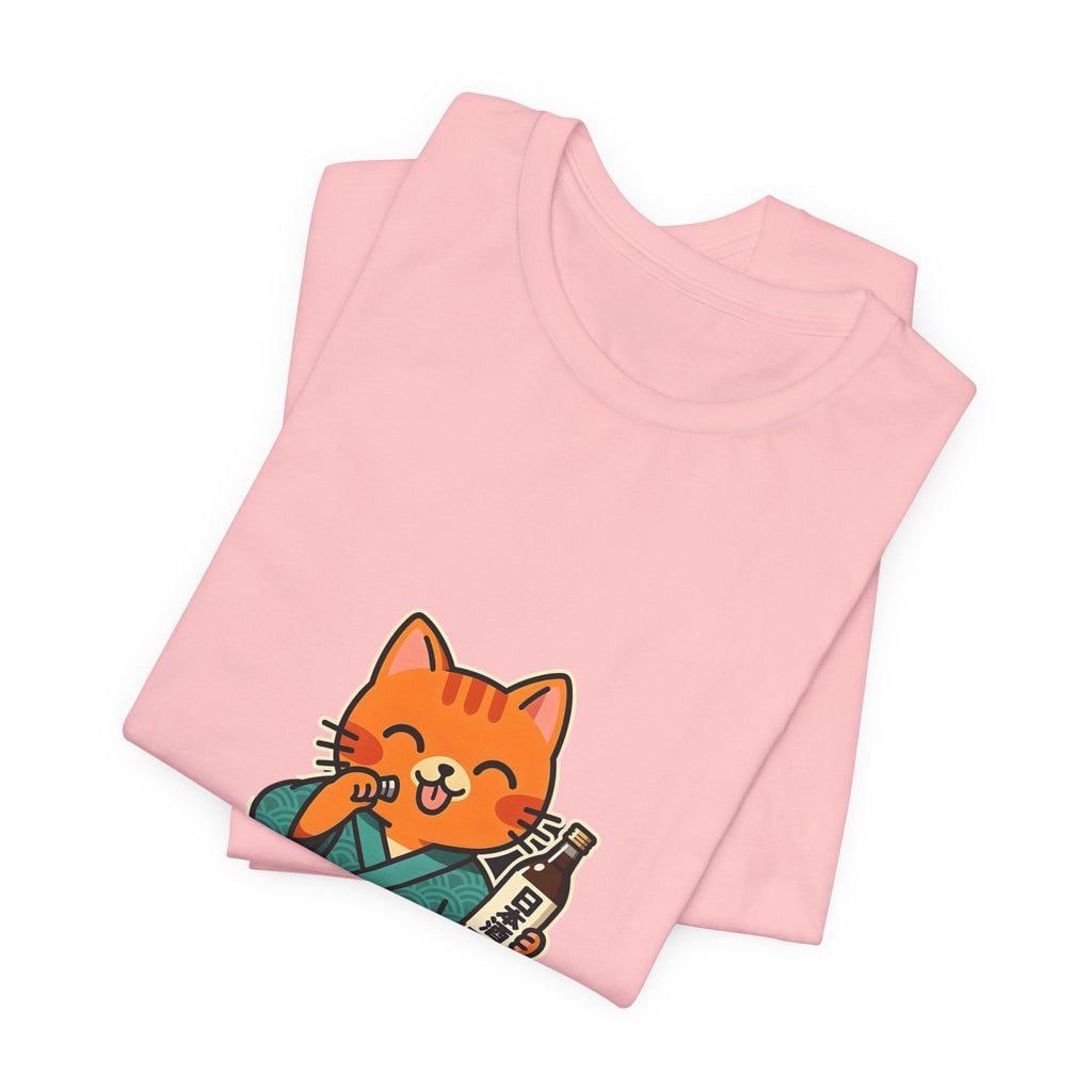 Sake Cat Tee — Cute Orange Cat in Kimono Drinking Sake T-Shirt