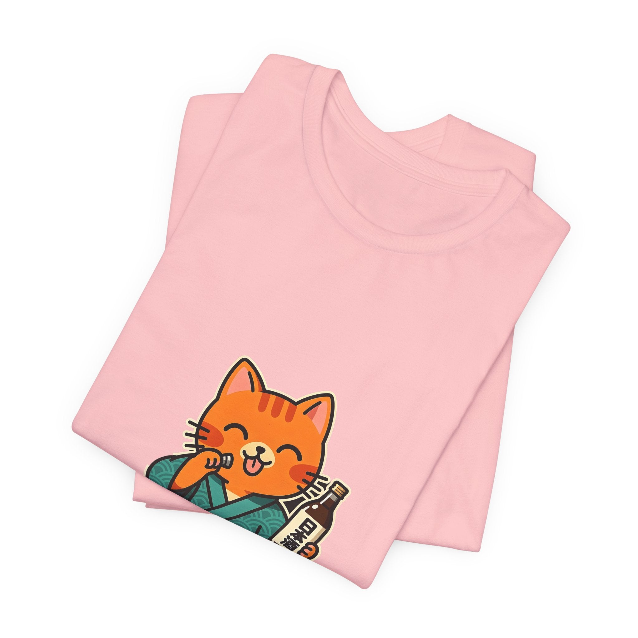 Sake Cat Tee — Cute Orange Cat in Kimono Drinking Sake T-Shirt