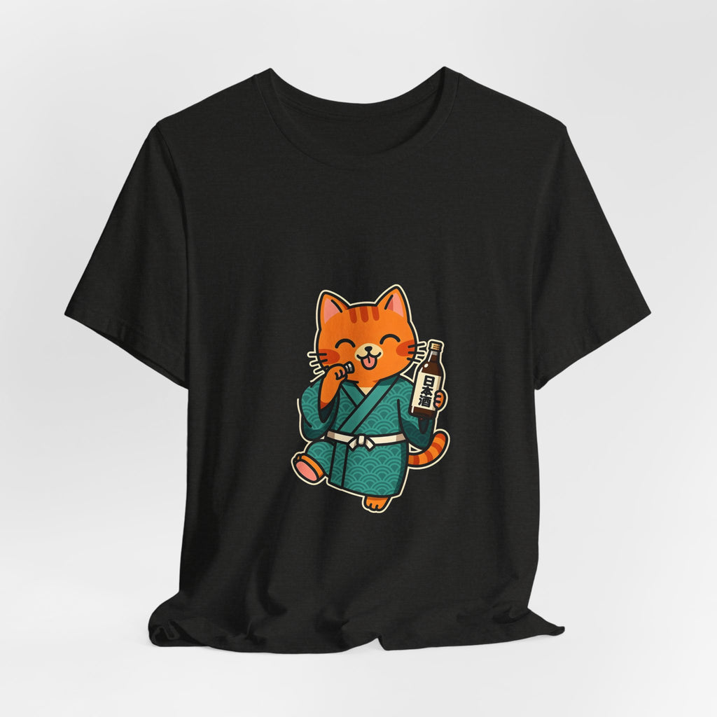 Sake Cat Tee — Cute Orange Cat in Kimono Drinking Sake T-Shirt