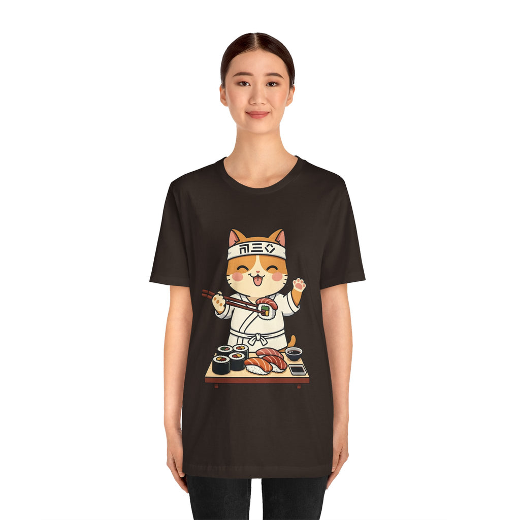 Sushi Chef Cat T‑Shirt — Cute Kawaii Cat Making Sushi Graphic Tee