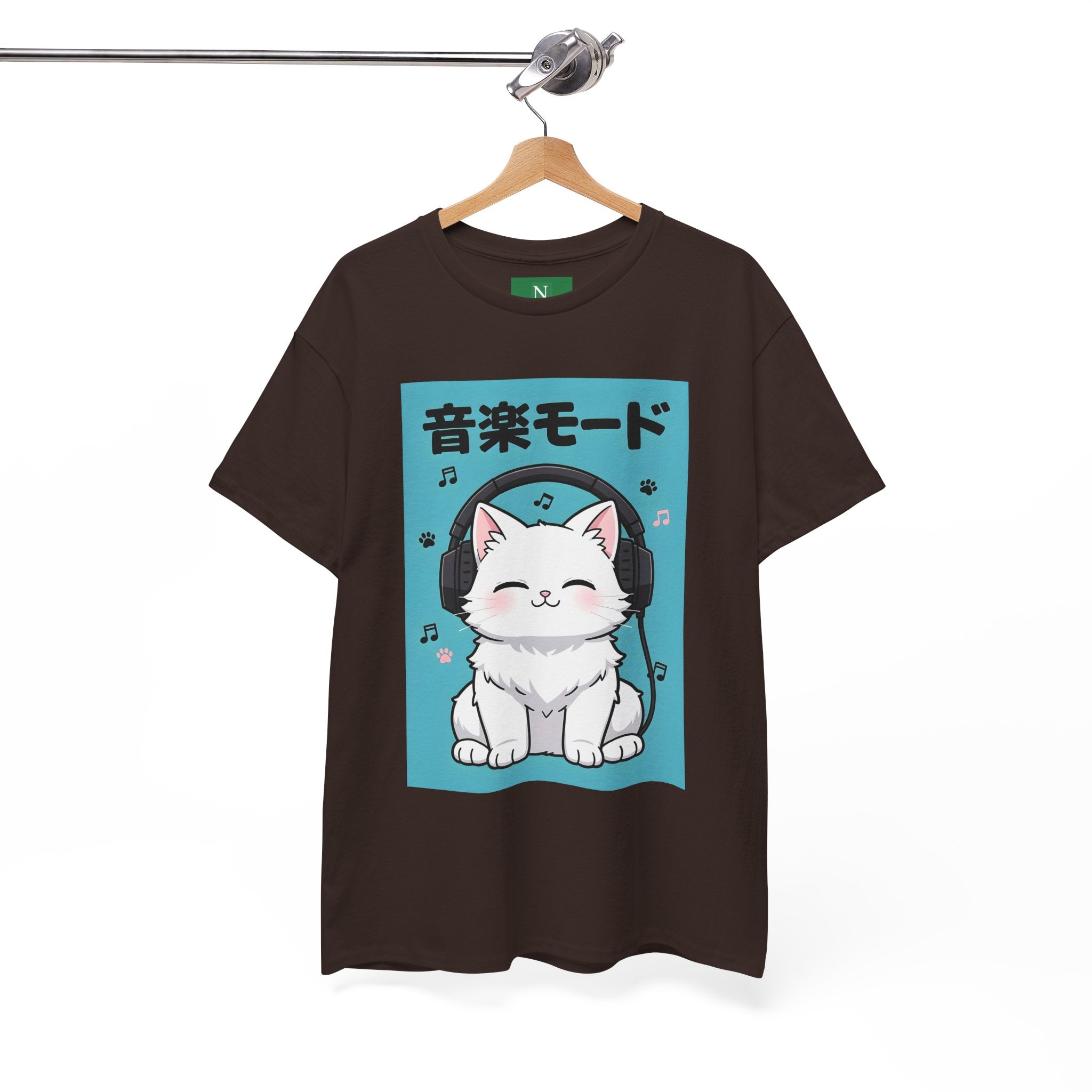 Music Mode Cat T-Shirt — Cute Headphone Kitten Tee (Japanese Text)