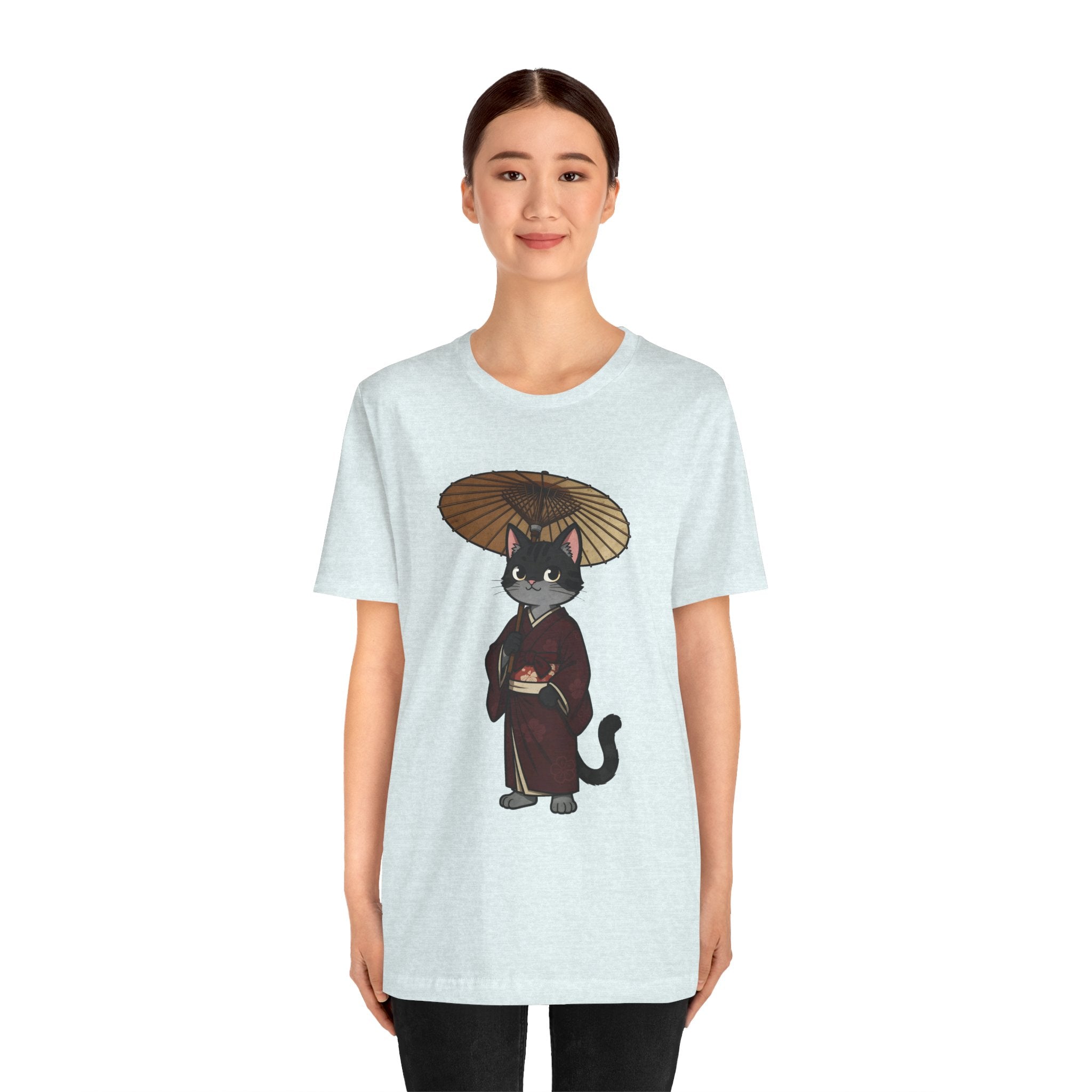 Geisha Cat Tee — Japanese Umbrella Cat Graphic T-Shirt