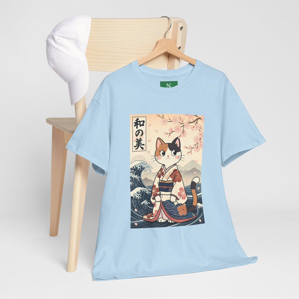 Cat Ukiyo-e T-Shirt — Vintage Japanese Kimono Cat with Cherry Blossoms