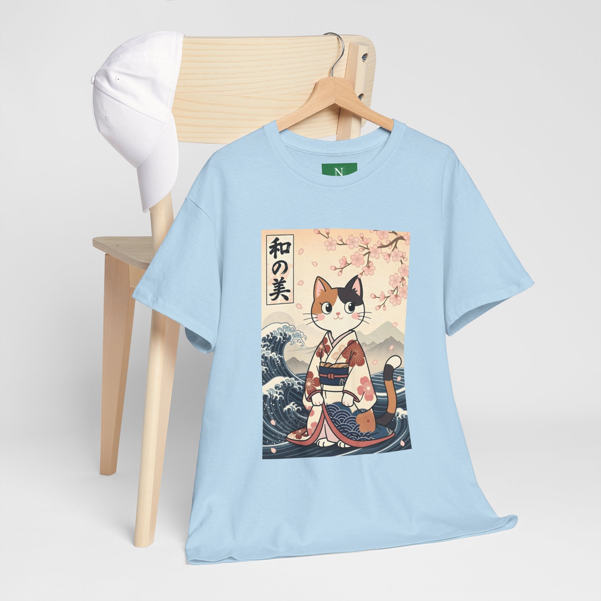 Cat Ukiyo-e T-Shirt — Vintage Japanese Kimono Cat with Cherry Blossoms