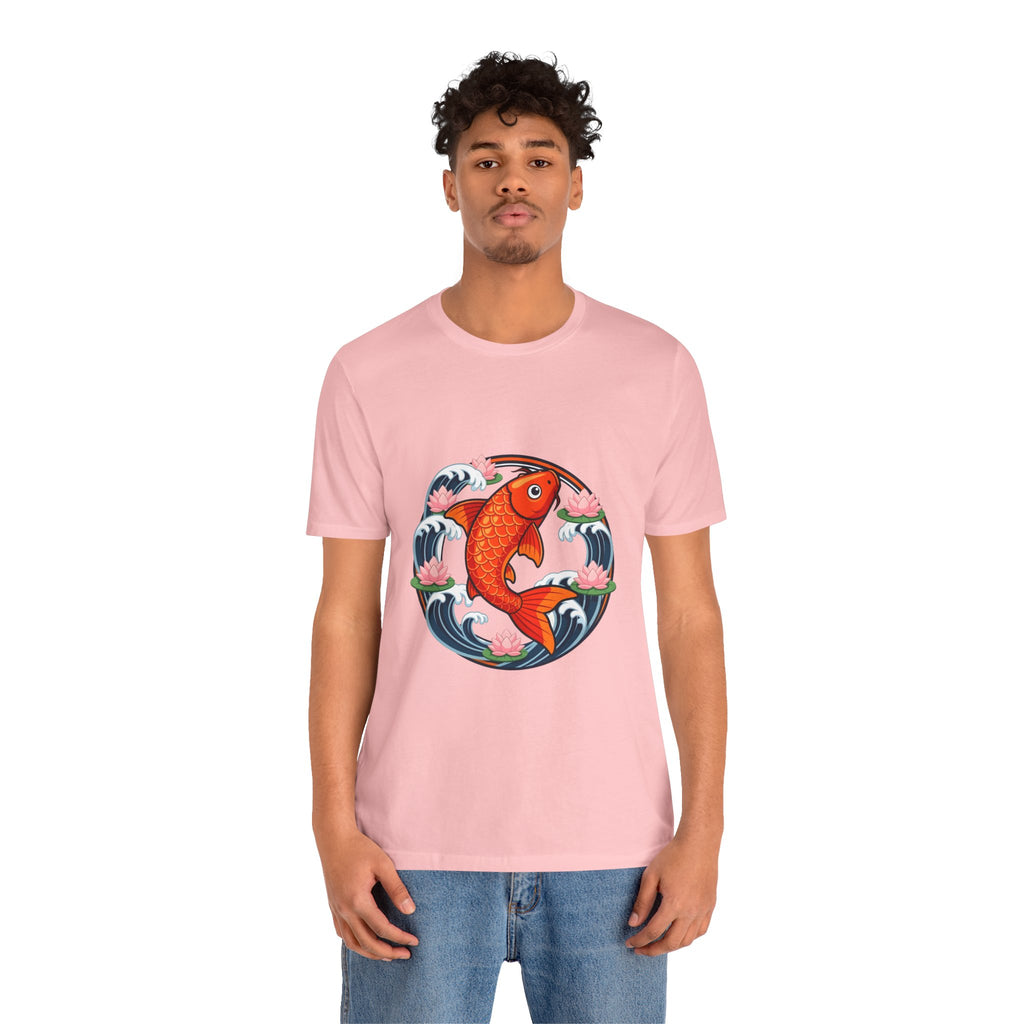 Koi Circle Graphic Tee — Japanese Koi Fish Waves & Lotus T-Shirt