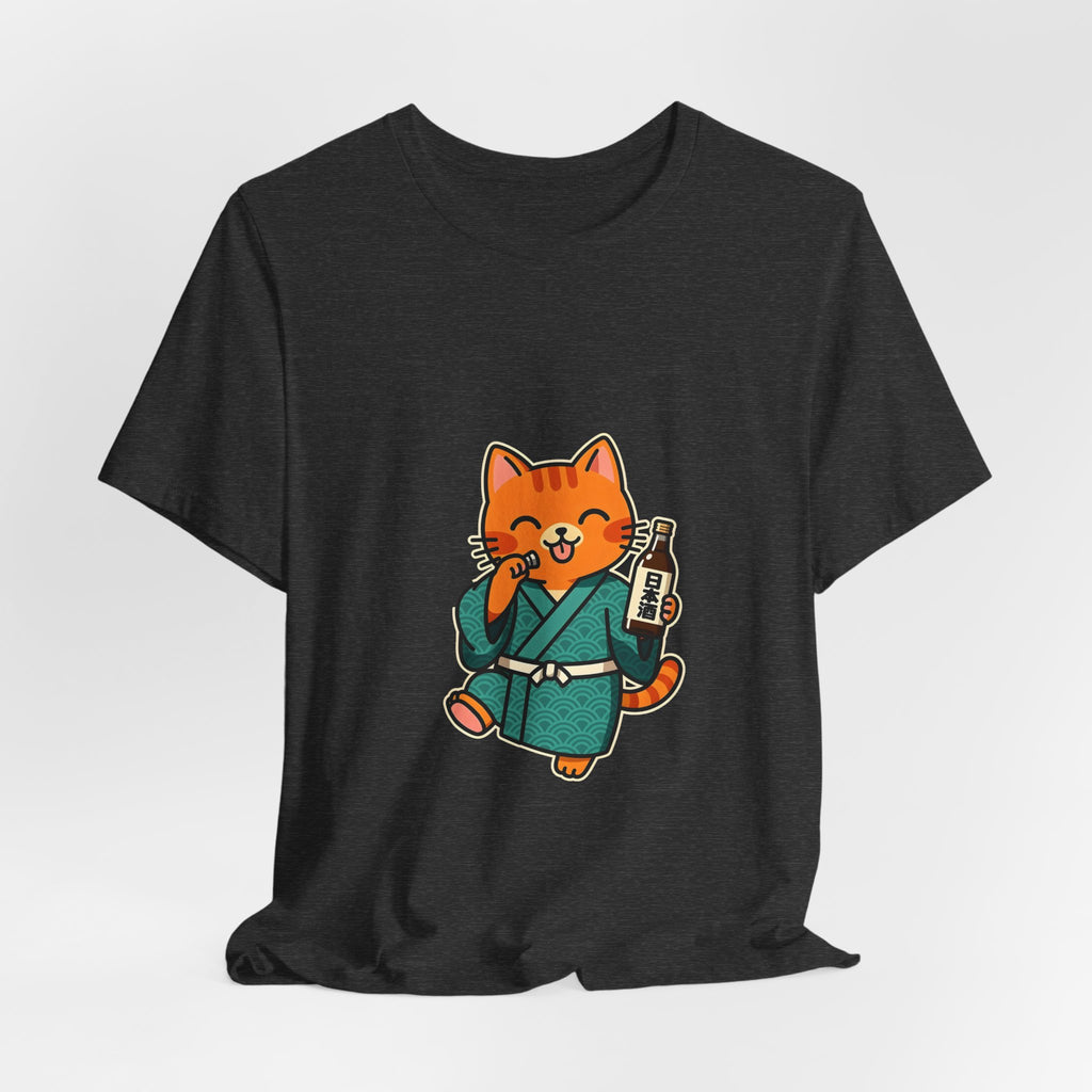 Sake Cat Tee — Cute Orange Cat in Kimono Drinking Sake T-Shirt