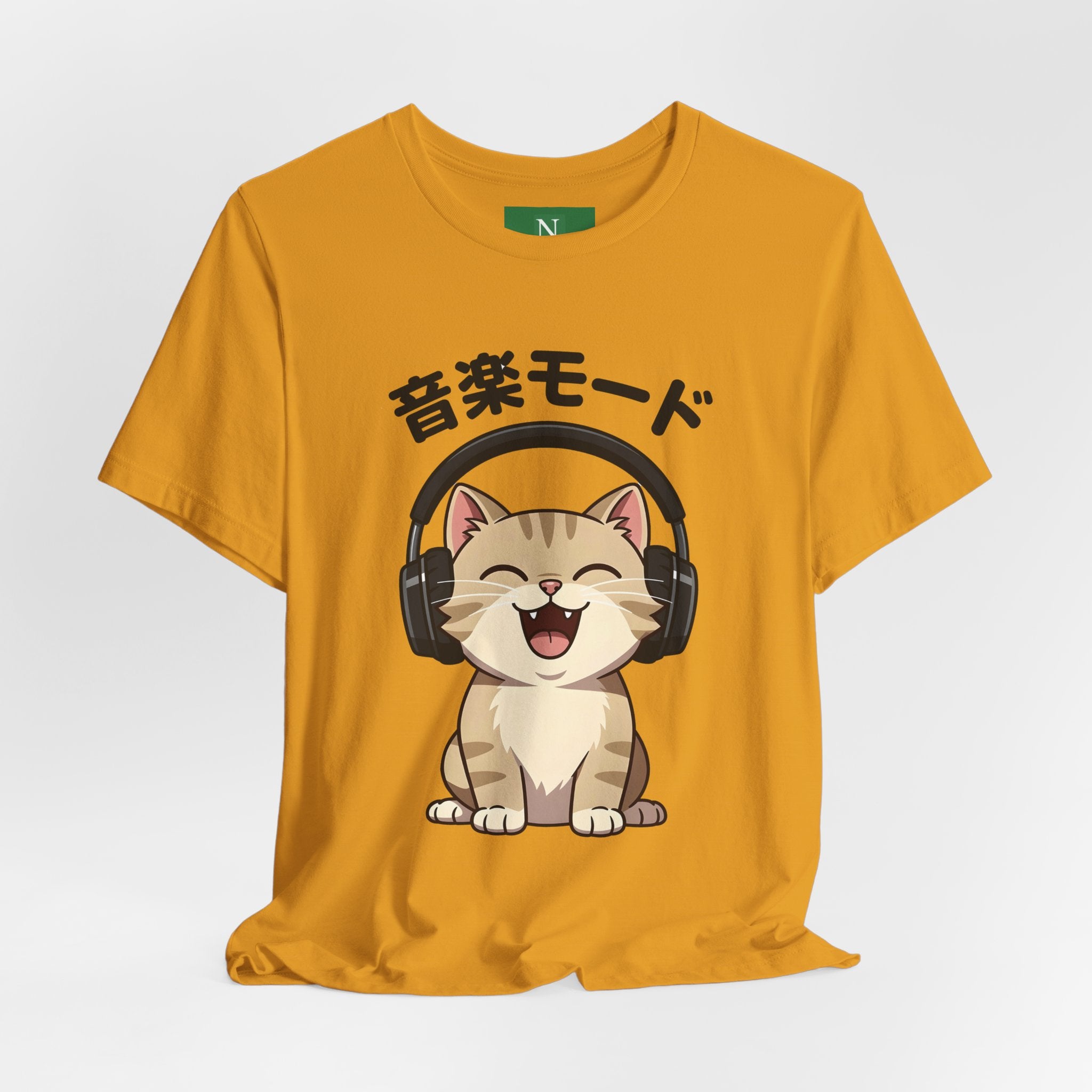 Music Mode Cat T-Shirt — Cute Headphones Cat with Japanese Text (音楽モード)