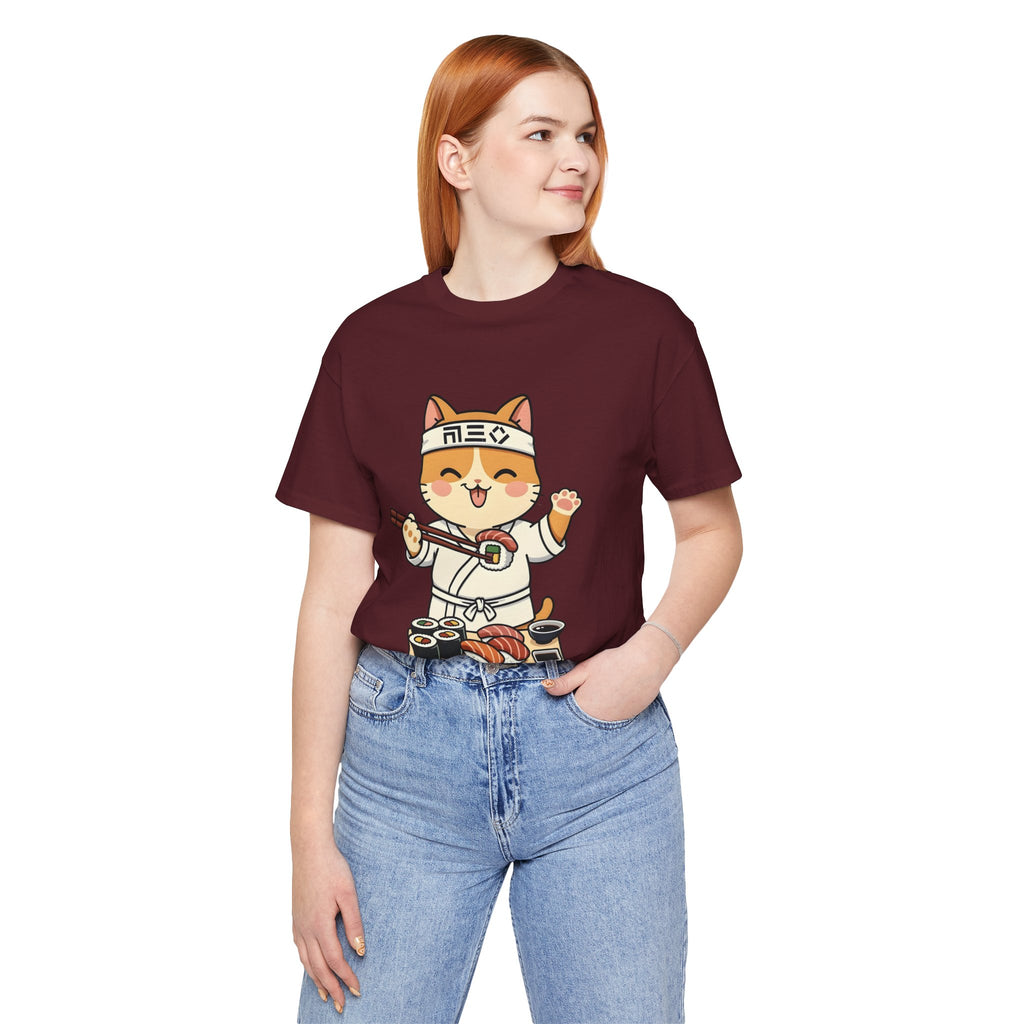Sushi Chef Cat T‑Shirt — Cute Kawaii Cat Making Sushi Graphic Tee