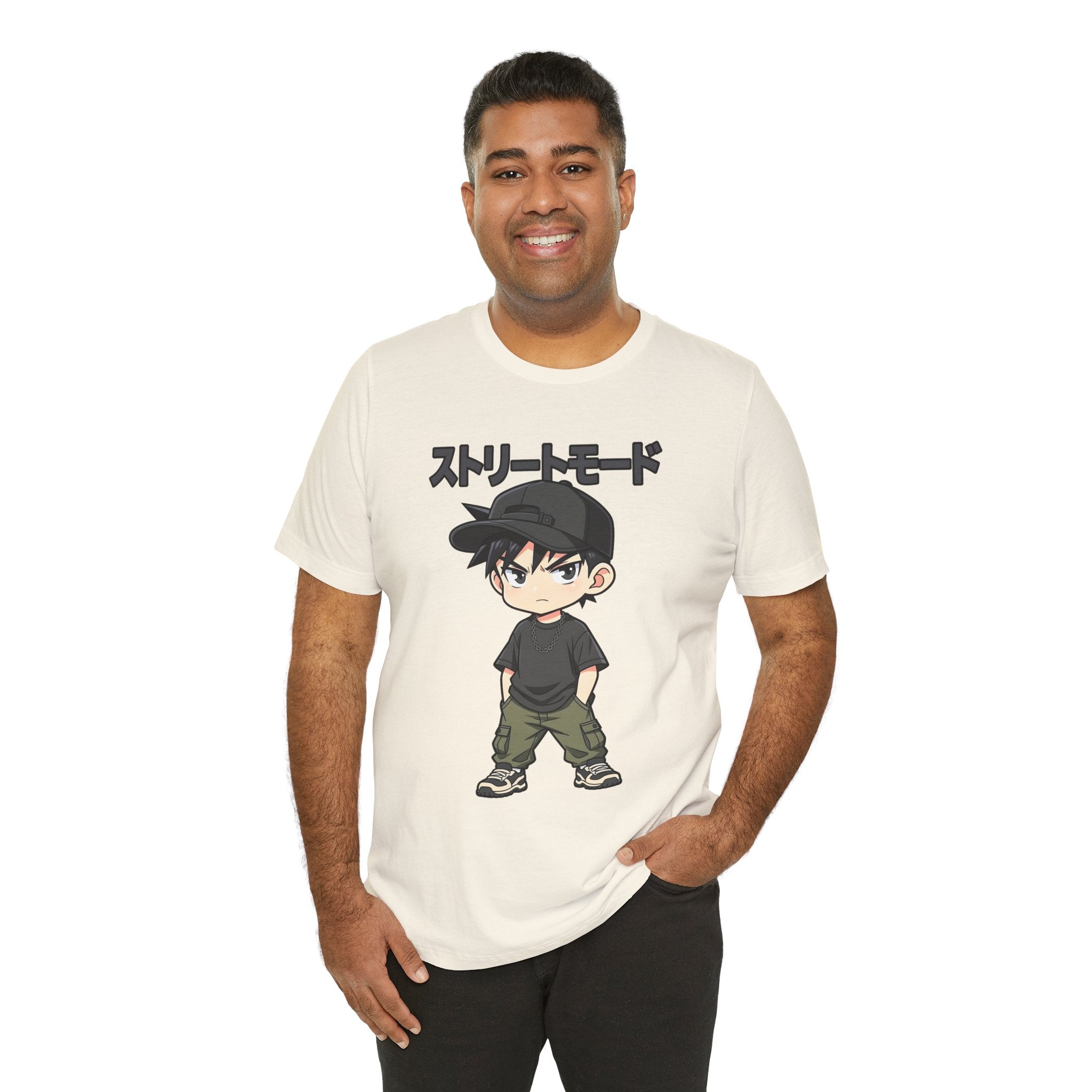 Street Mode Anime Boy T-Shirt — Japanese Text Graphic Tee
