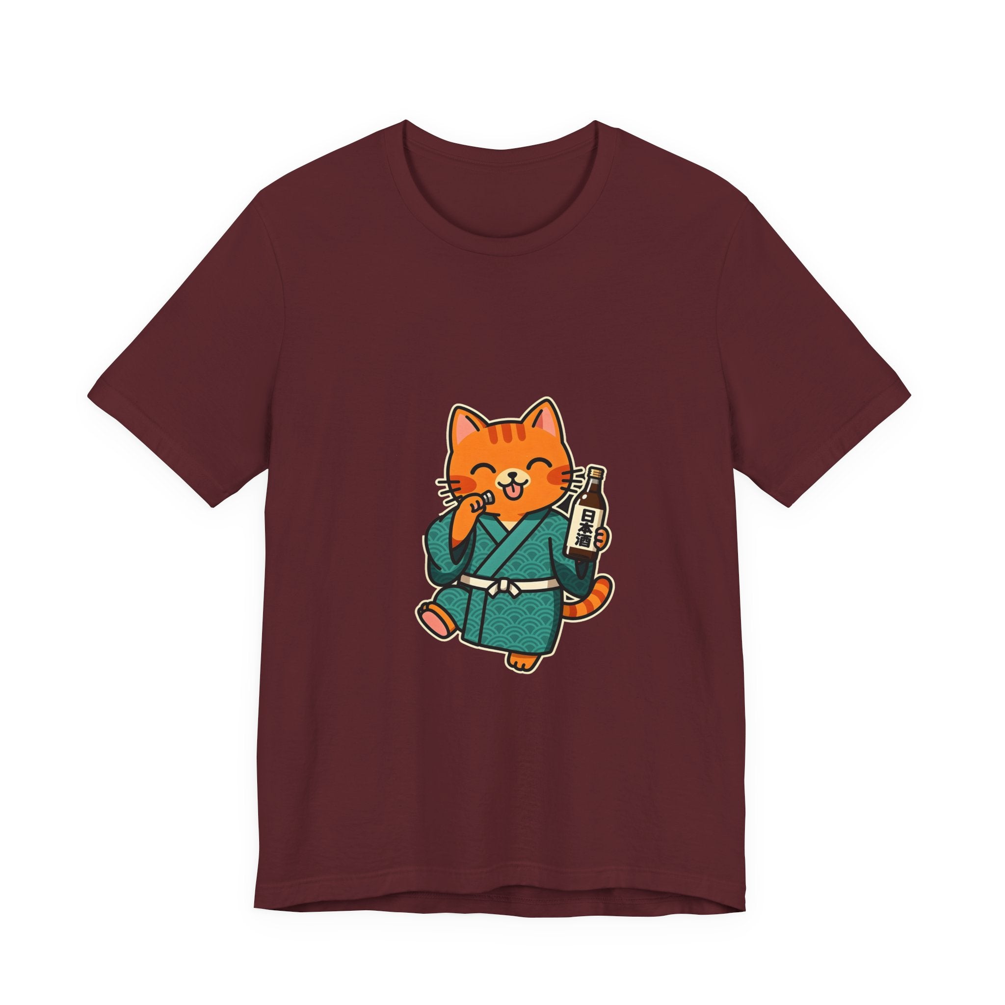Sake Cat Tee — Cute Orange Cat in Kimono Drinking Sake T-Shirt
