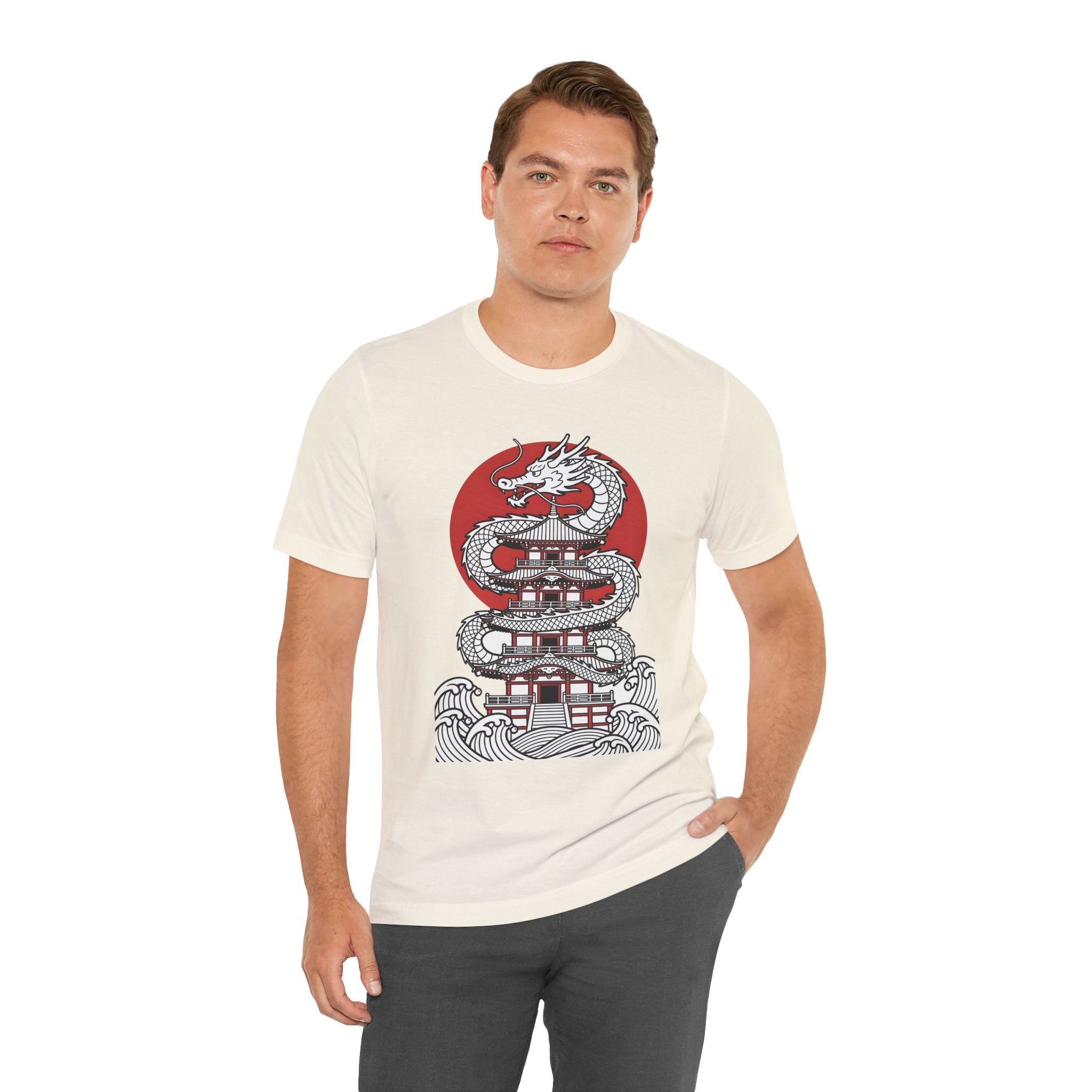 Dragon Pagoda T‑Shirt — Japanese Red Sun Temple Graphic Tee