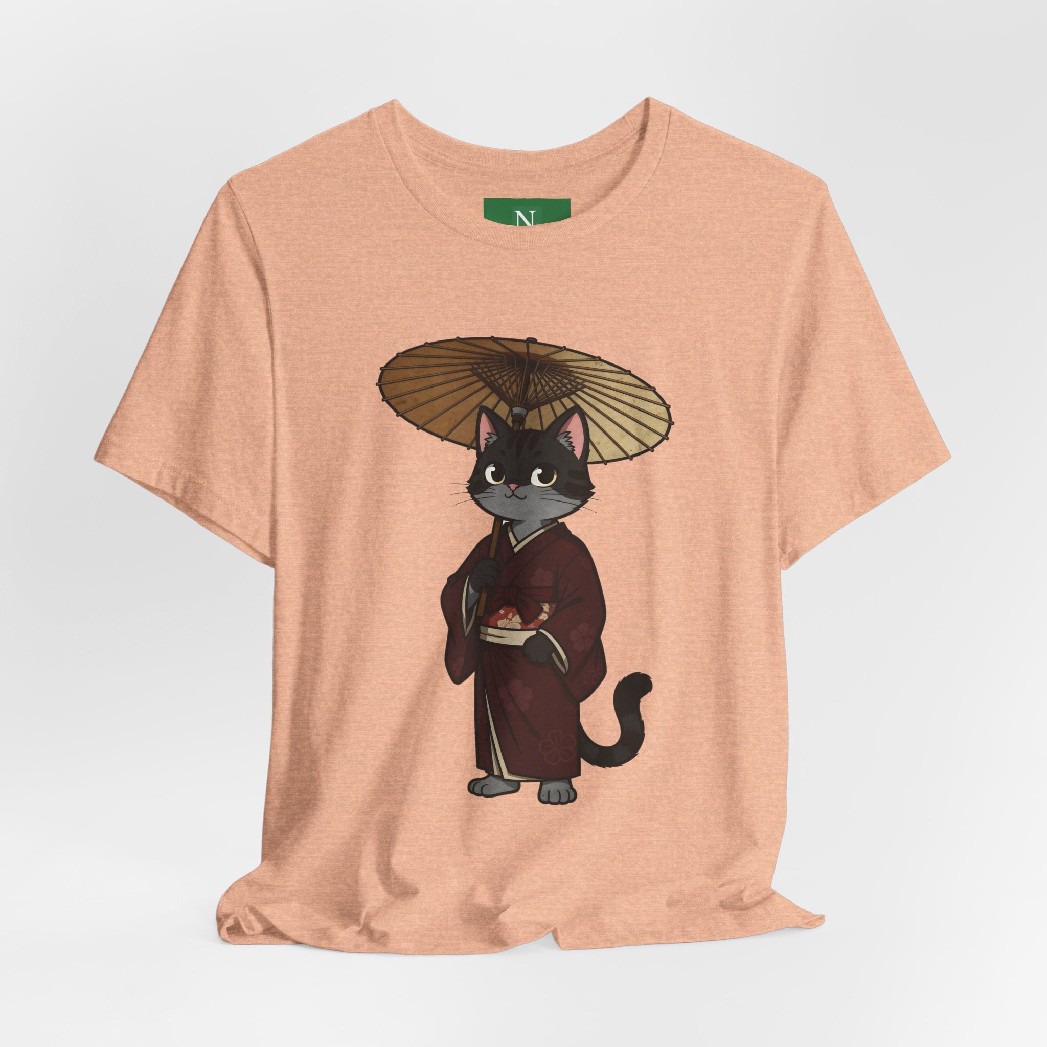 Geisha Cat Tee — Japanese Umbrella Cat Graphic T-Shirt
