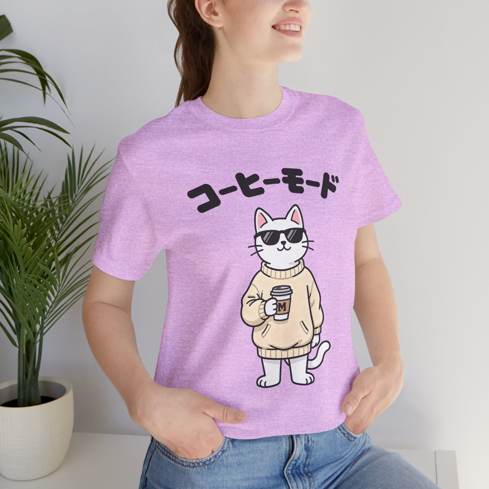 Coffee Mode Cat Tee — Cute Japanese Cat Holding Coffee T-Shirt