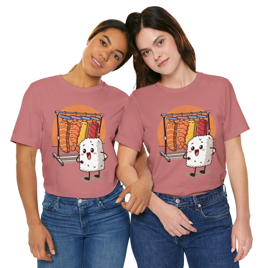 Cute Sushi Rice Cartoon T‑Shirt — Kawaii Nigiri Character Tee