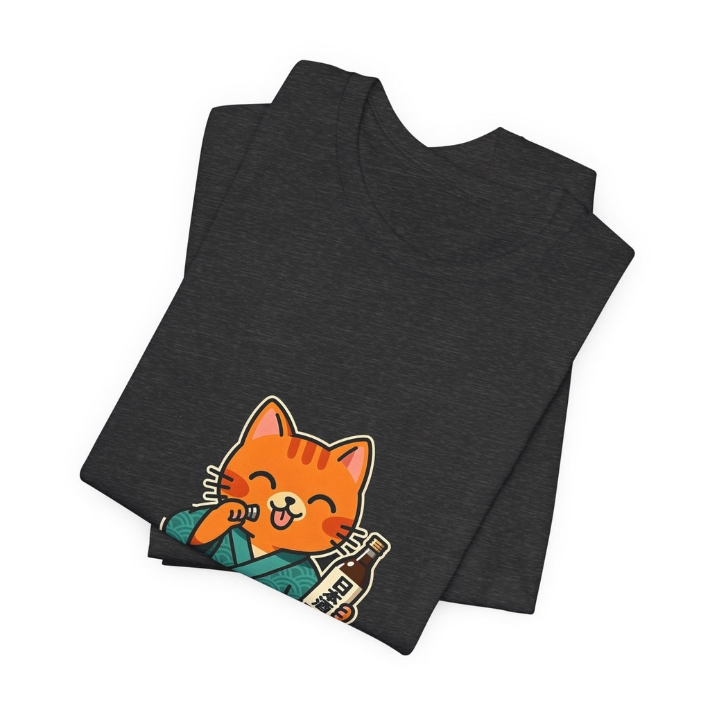 Sake Cat Tee — Cute Orange Cat in Kimono Drinking Sake T-Shirt