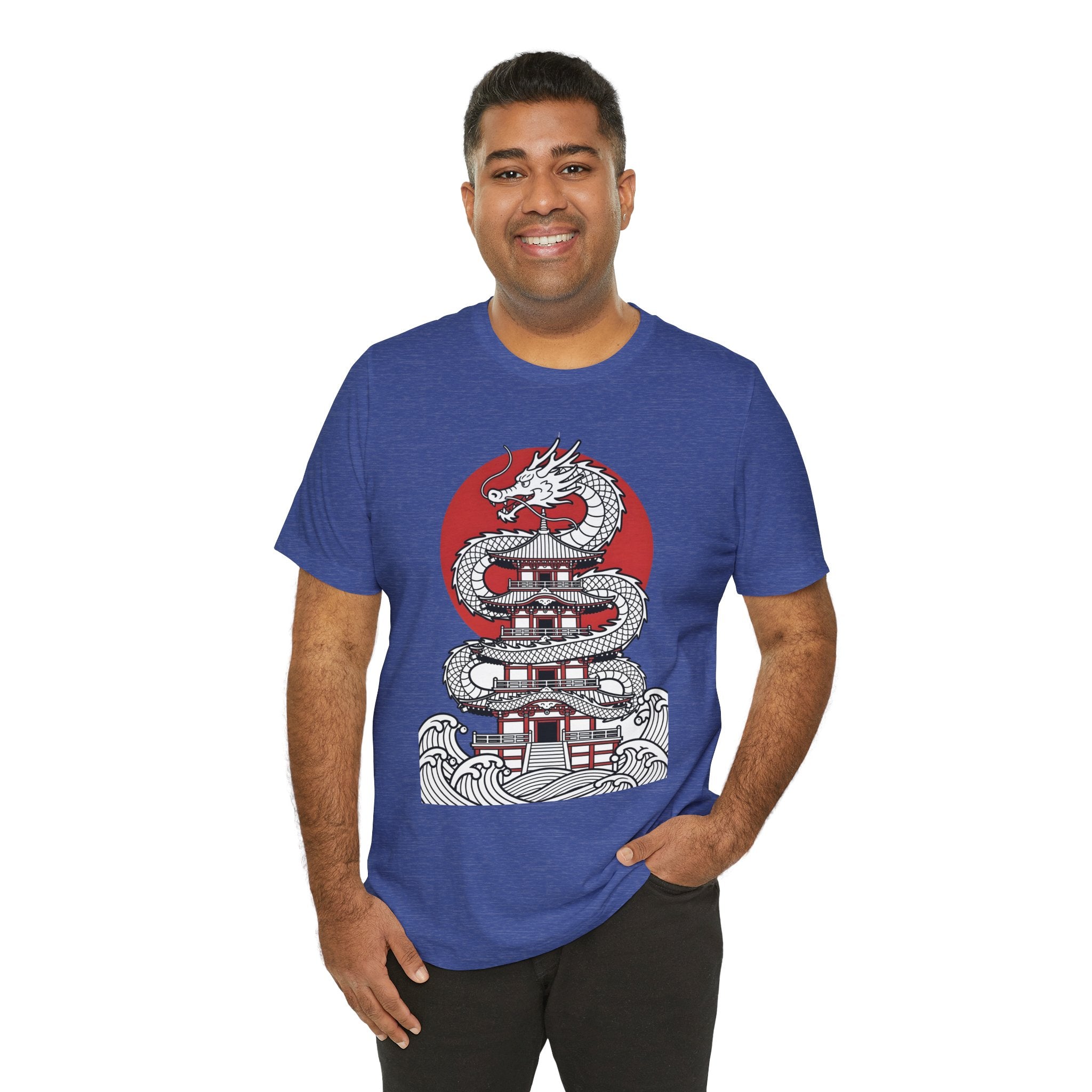 Dragon Pagoda T‑Shirt — Japanese Red Sun Temple Graphic Tee