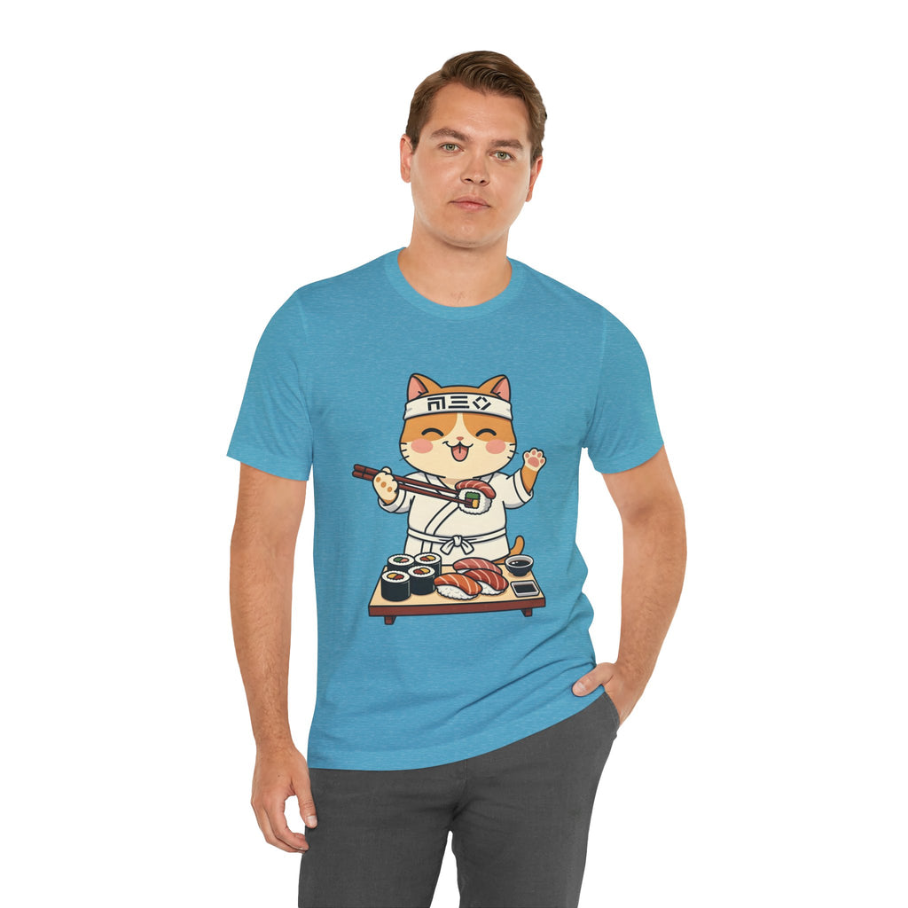 Sushi Chef Cat T‑Shirt — Cute Kawaii Cat Making Sushi Graphic Tee