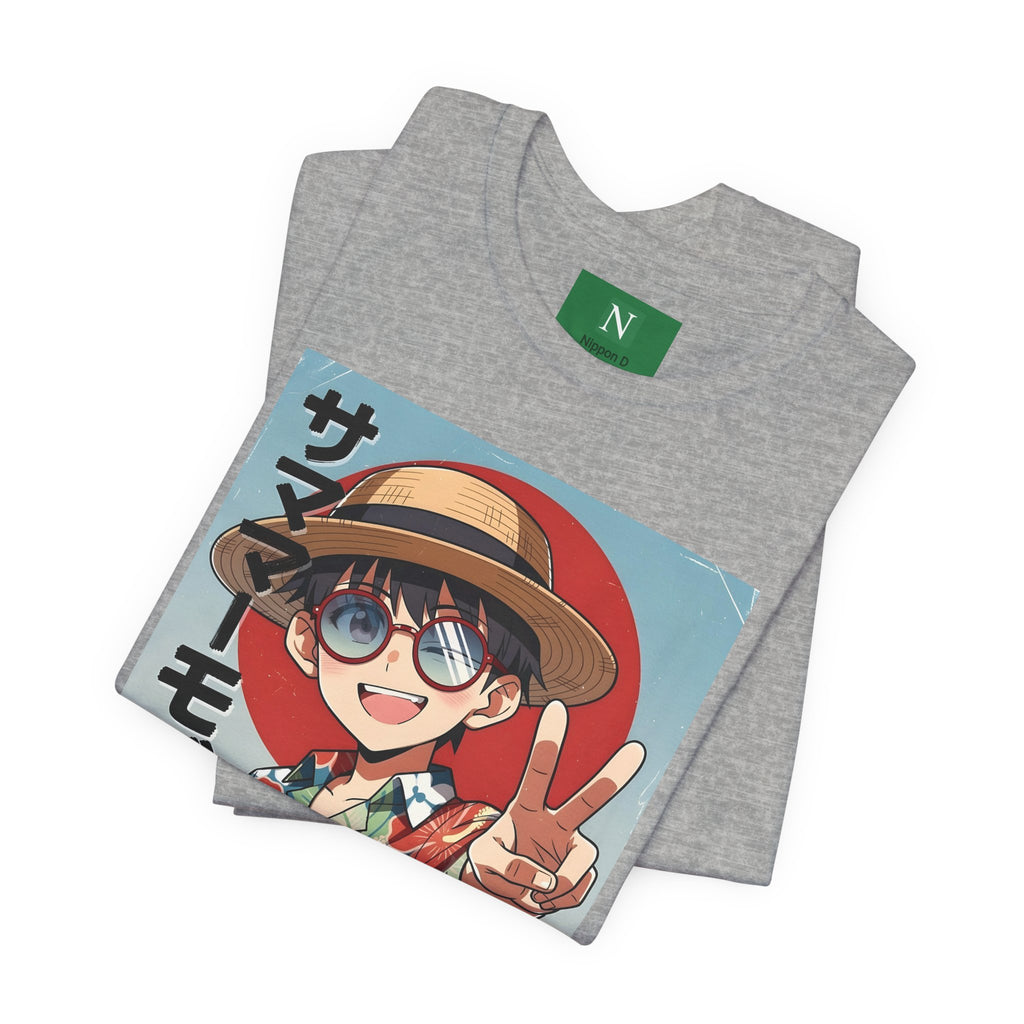 Anime Summer Kid: Tropical Hawaiian Tee with Peace Sign (サマー)