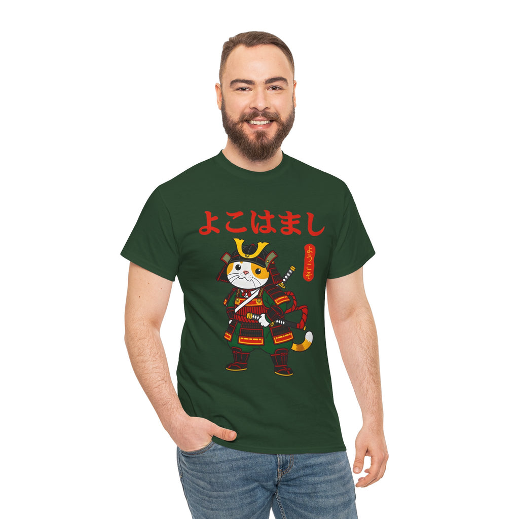 Samurai Cat T-Shirt — 'よこはまし' Japanese Yokohama Cute Warrior Tee