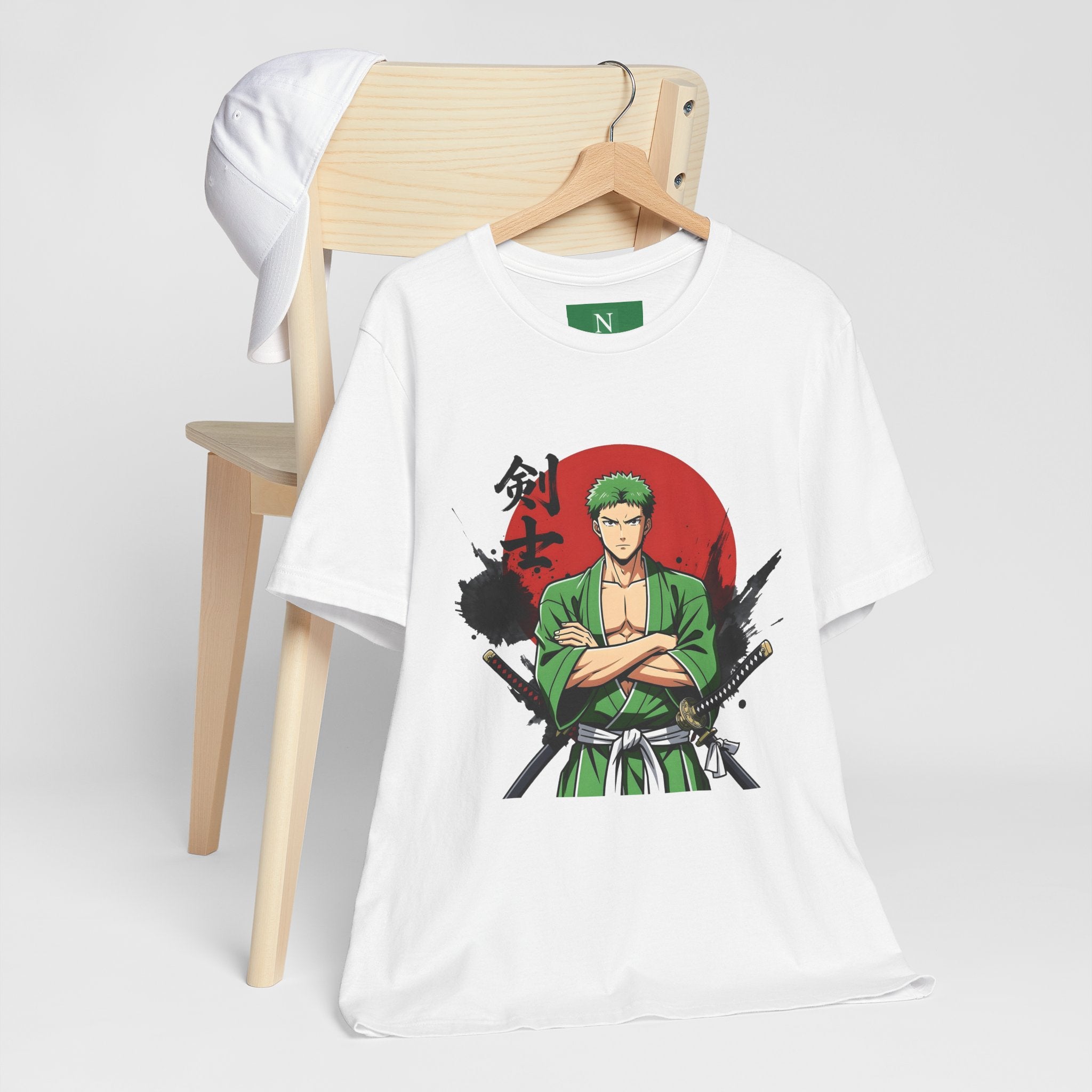Anime Samurai Tee — Green-Haired Swordsman Graphic T-Shirt