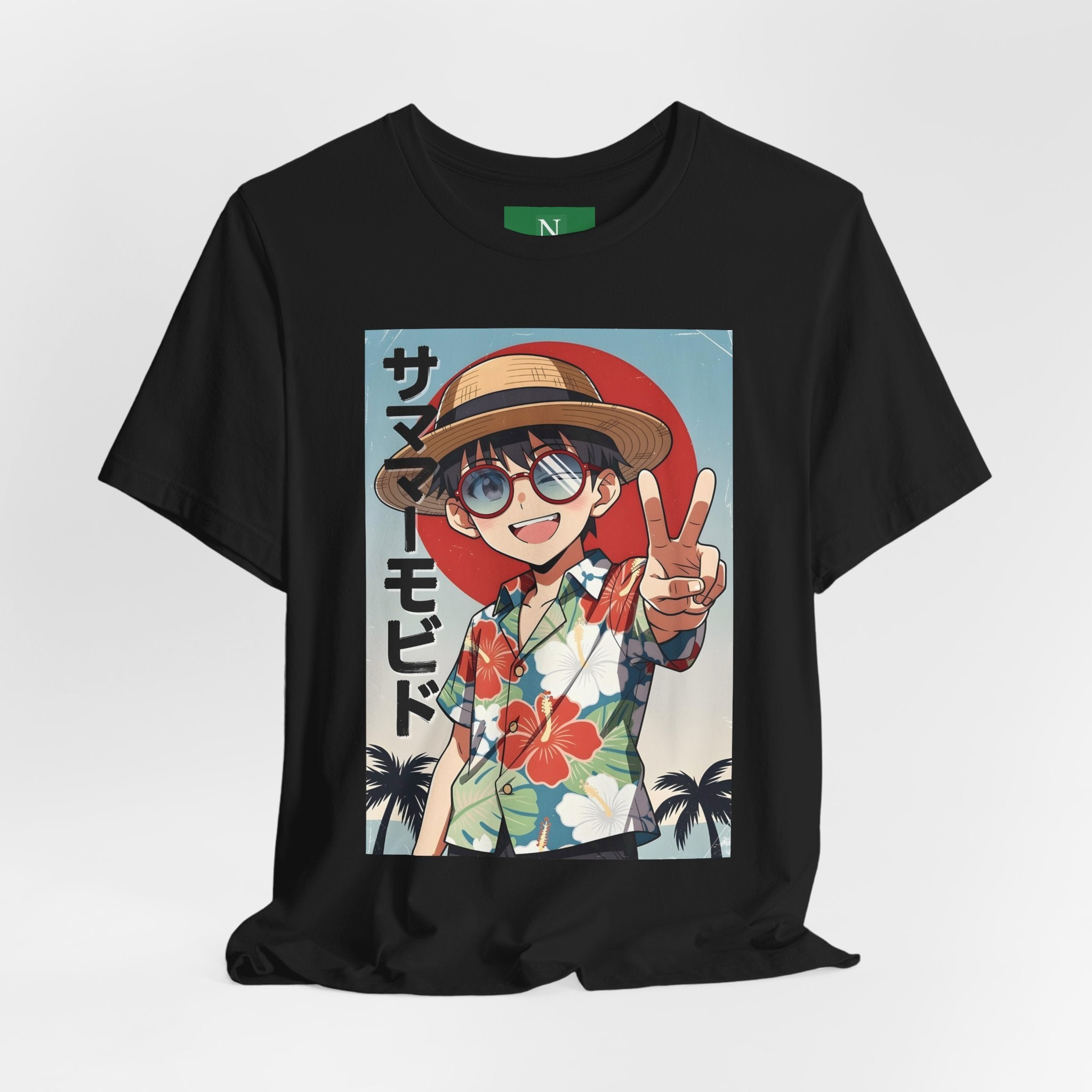Anime Summer Kid: Tropical Hawaiian Tee with Peace Sign (サマー)