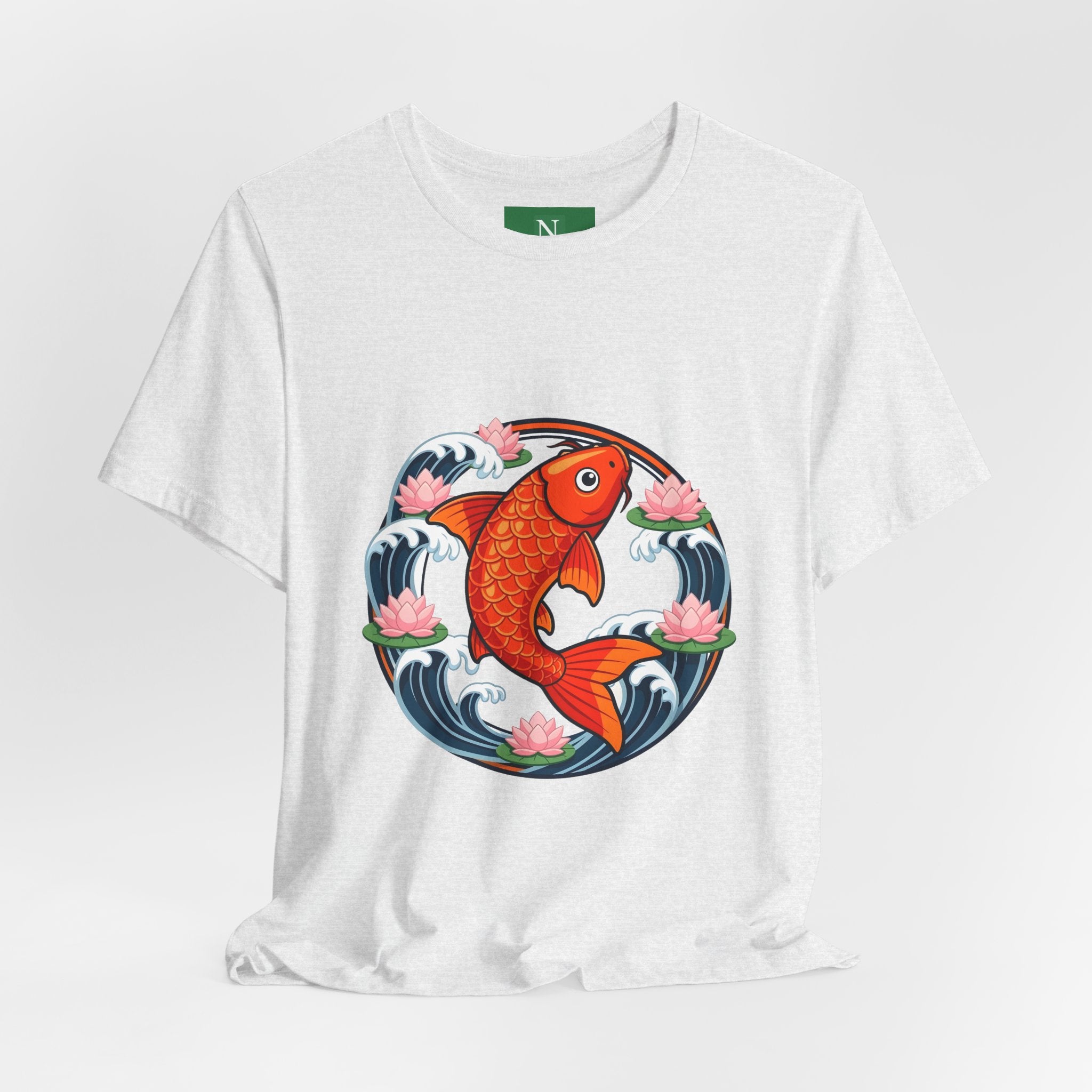 Koi Circle Graphic Tee — Japanese Koi Fish Waves & Lotus T-Shirt