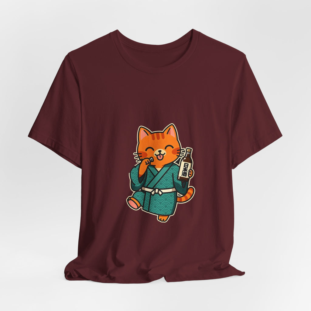 Sake Cat Tee — Cute Orange Cat in Kimono Drinking Sake T-Shirt