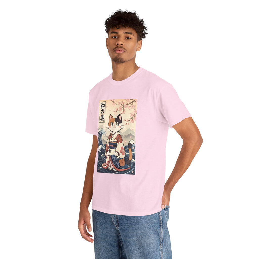 Cat Ukiyo-e T-Shirt — Vintage Japanese Kimono Cat with Cherry Blossoms