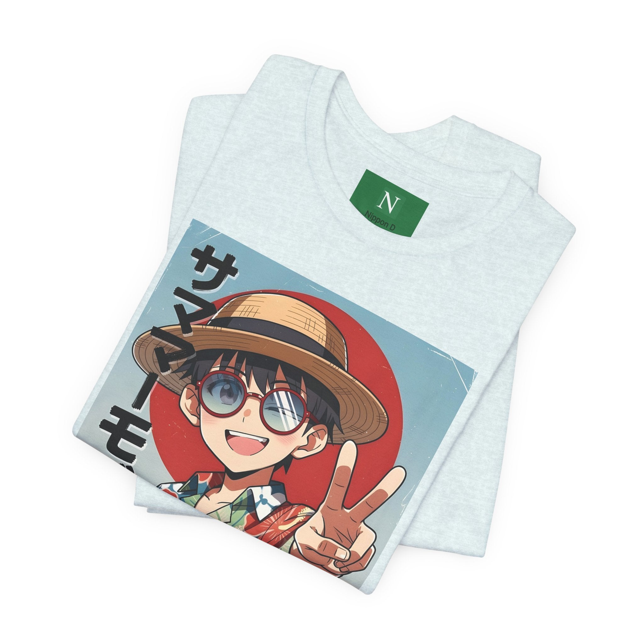 Anime Summer Kid: Tropical Hawaiian Tee with Peace Sign (サマー)