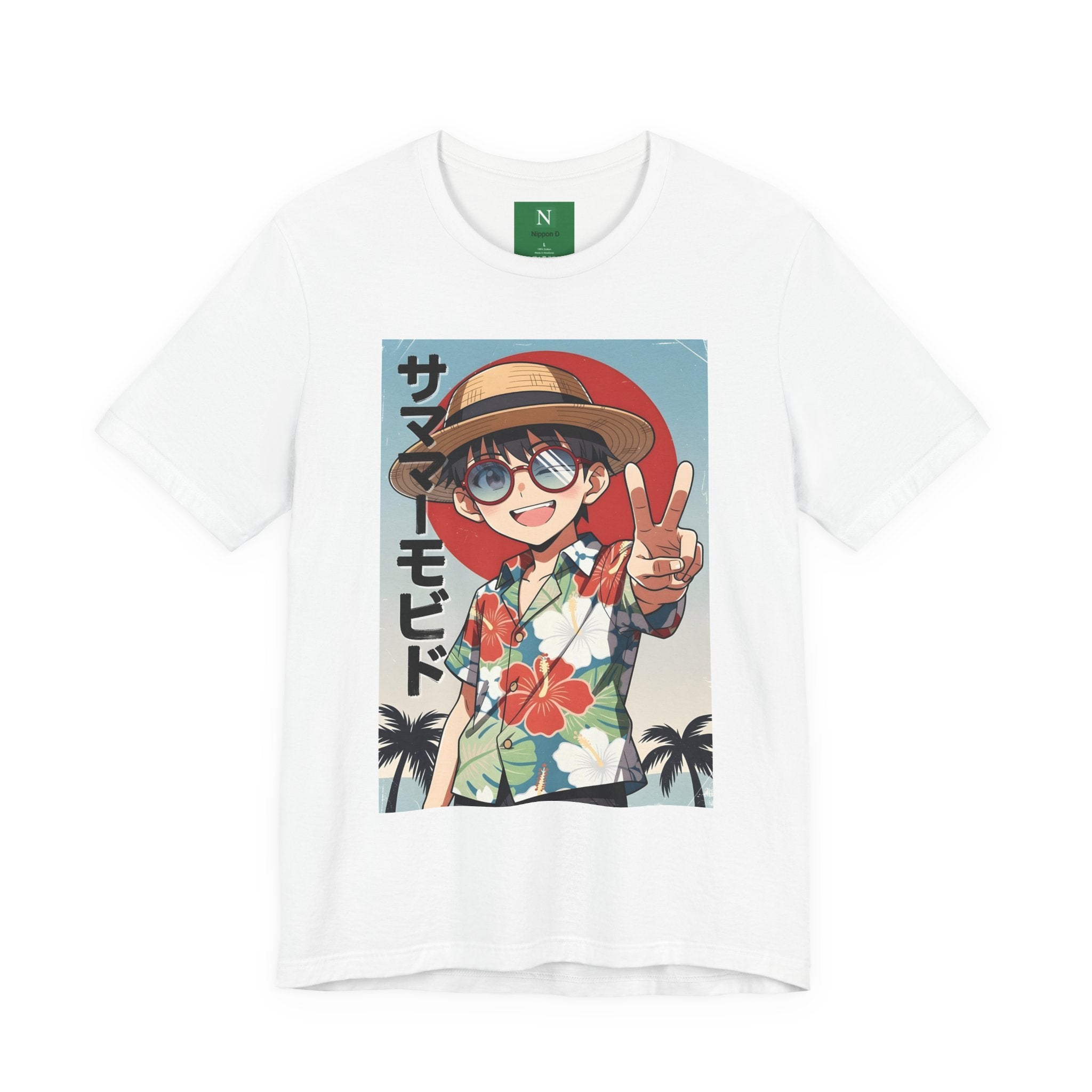 Anime Summer Kid: Tropical Hawaiian Tee with Peace Sign (サマー)