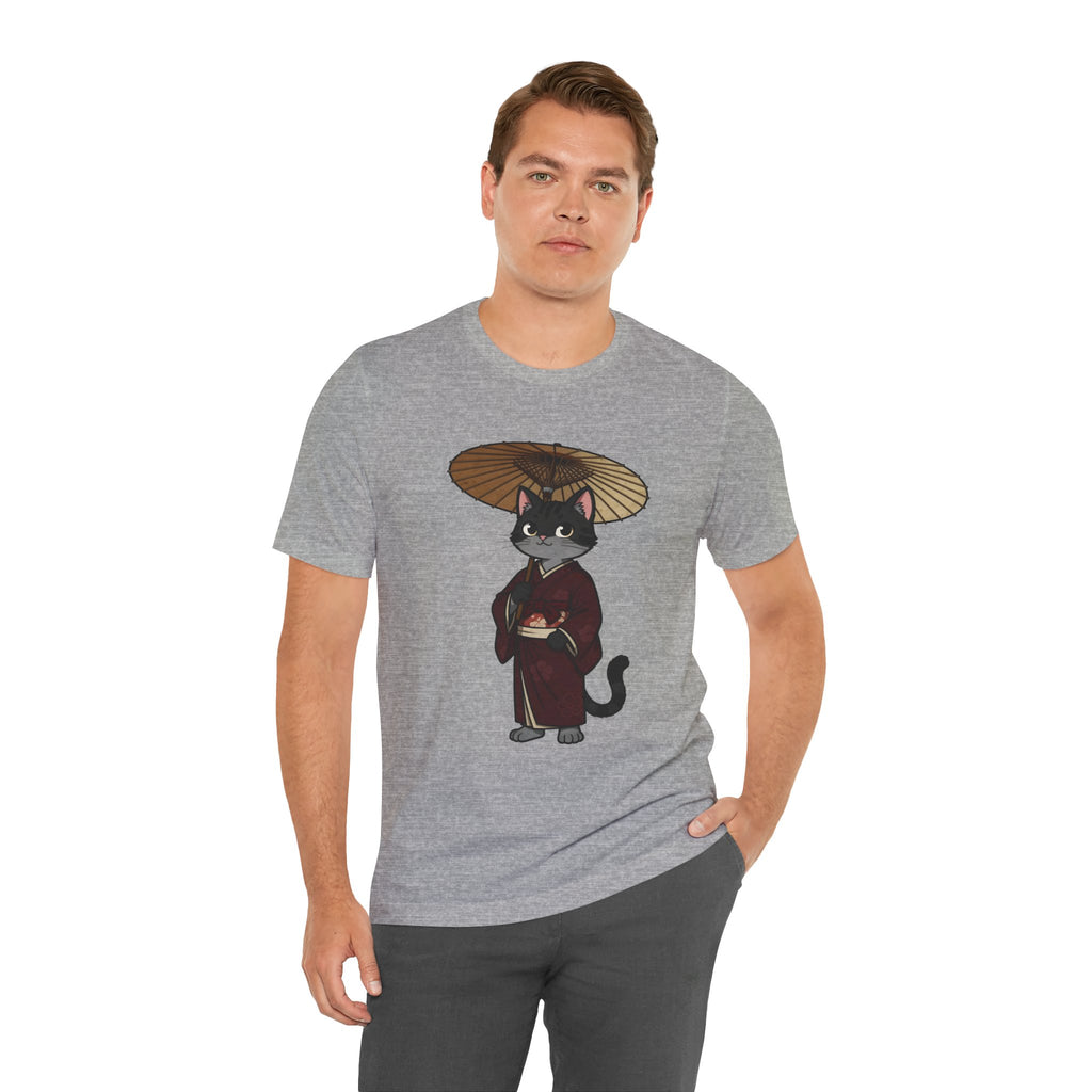Geisha Cat Tee — Japanese Umbrella Cat Graphic T-Shirt