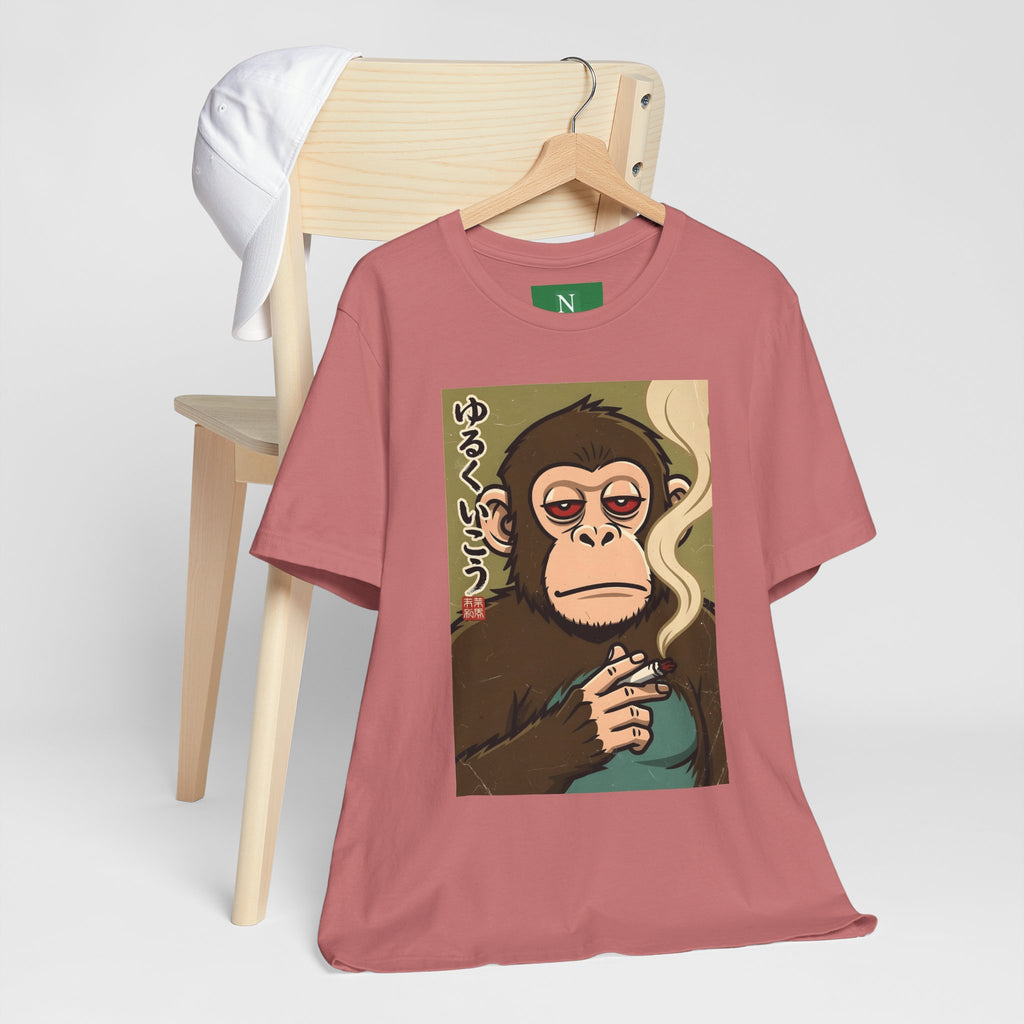 Smoking Monkey Graphic Tee — Japanese Retro Ape Illustration T-Shirt