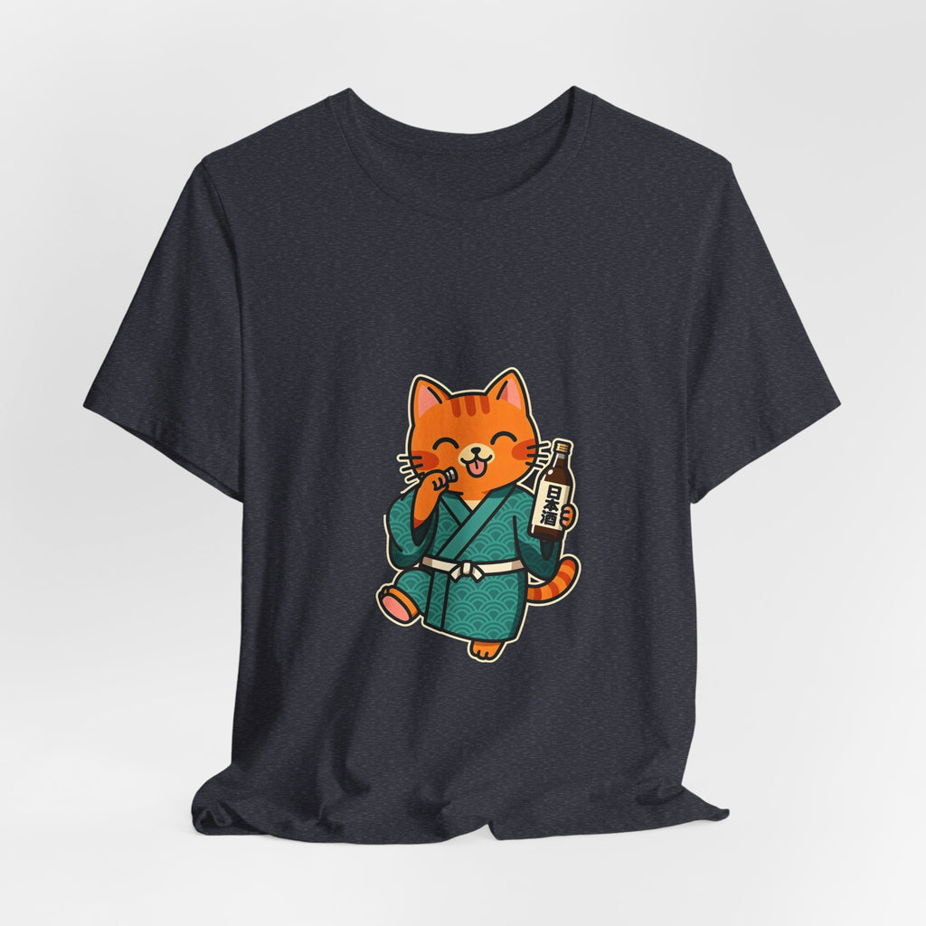 Sake Cat Tee — Cute Orange Cat in Kimono Drinking Sake T-Shirt
