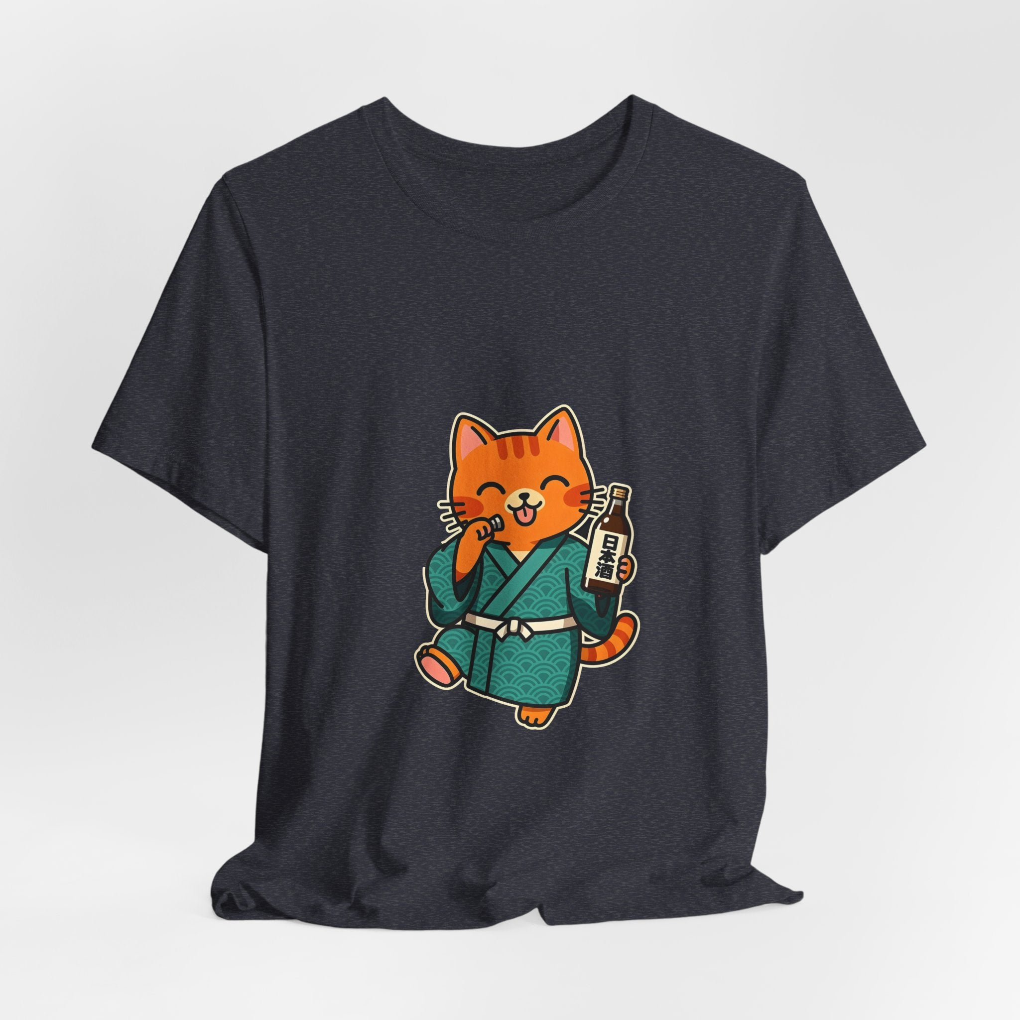Sake Cat Tee — Cute Orange Cat in Kimono Drinking Sake T-Shirt