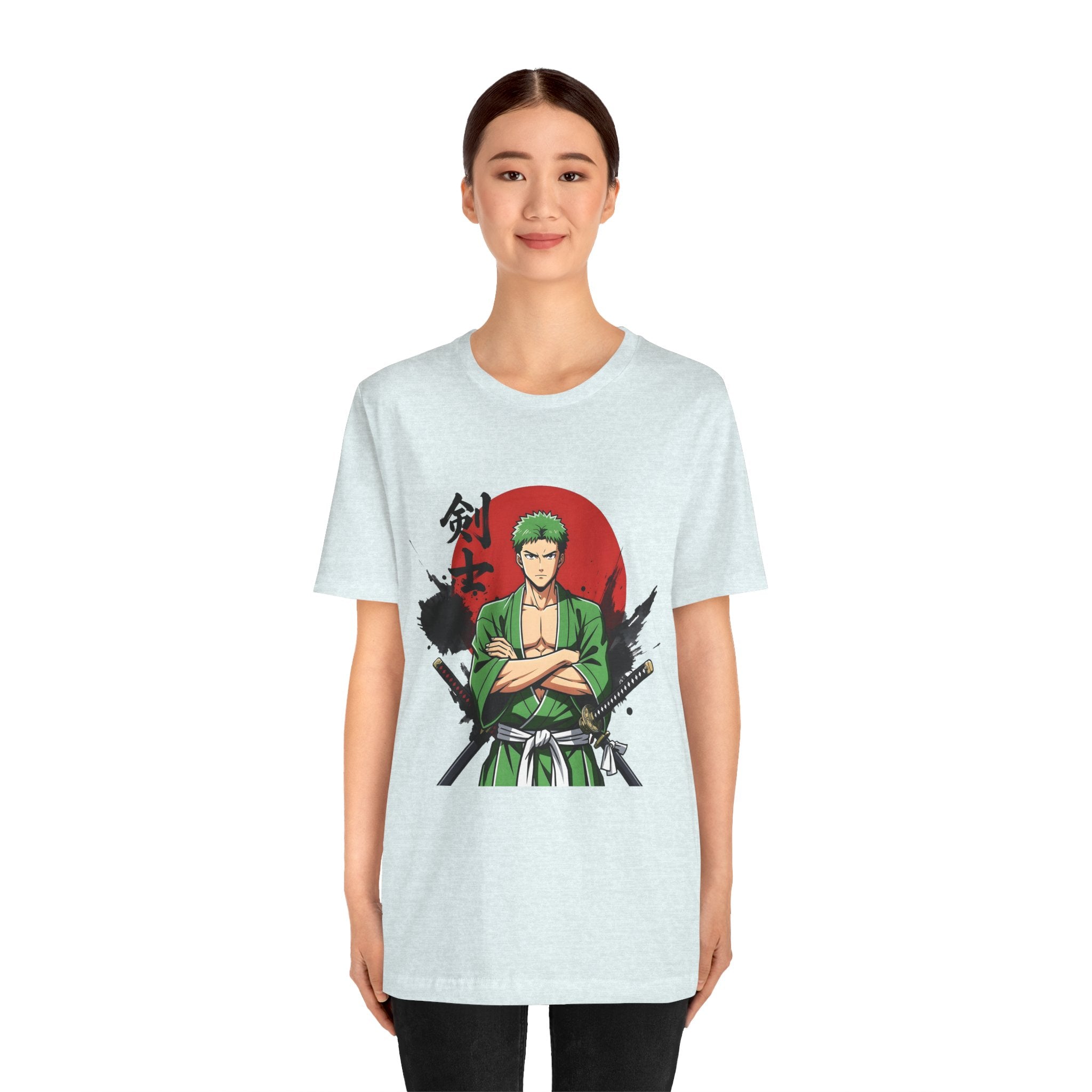 Anime Samurai Tee — Green-Haired Swordsman Graphic T-Shirt