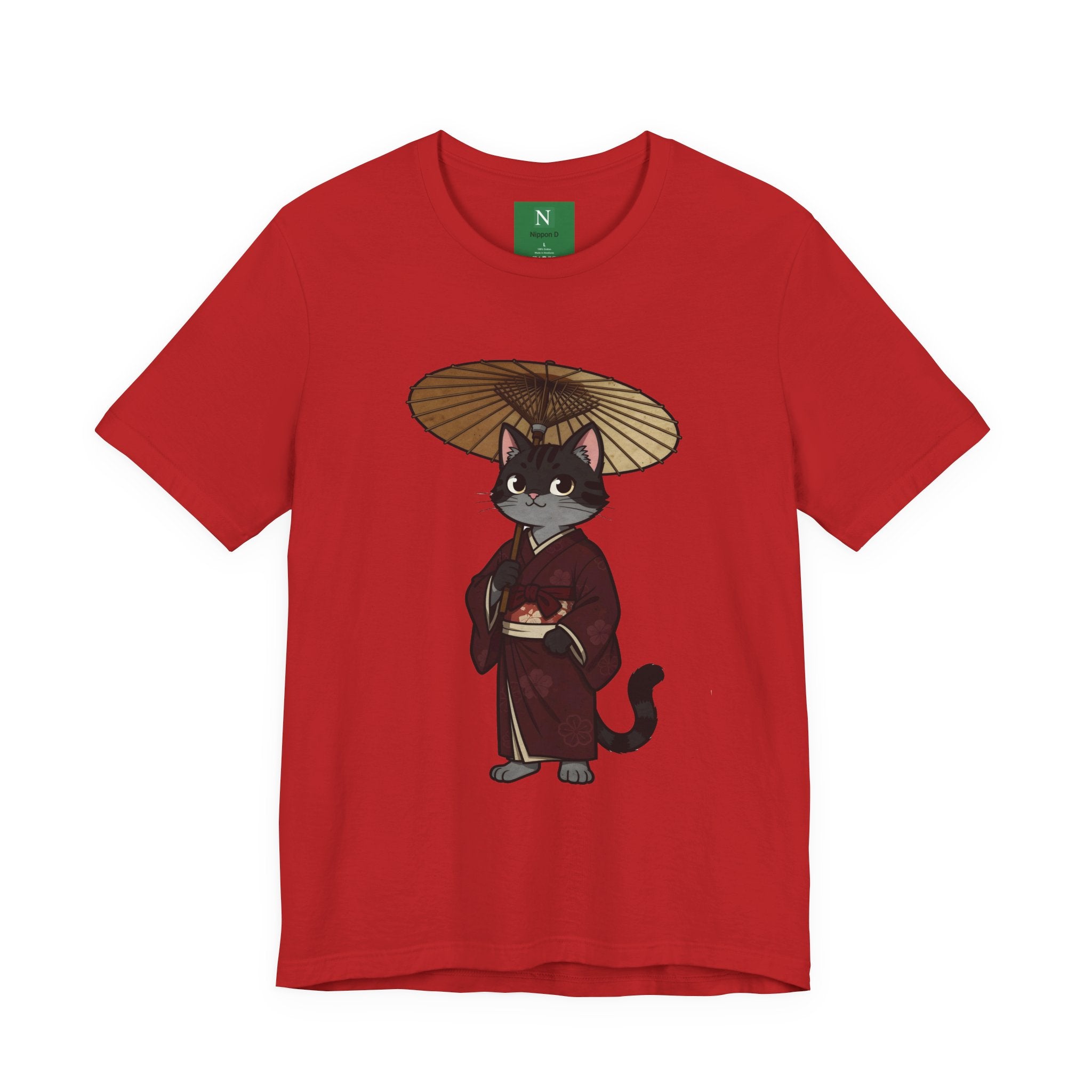 Geisha Cat Tee — Japanese Umbrella Cat Graphic T-Shirt
